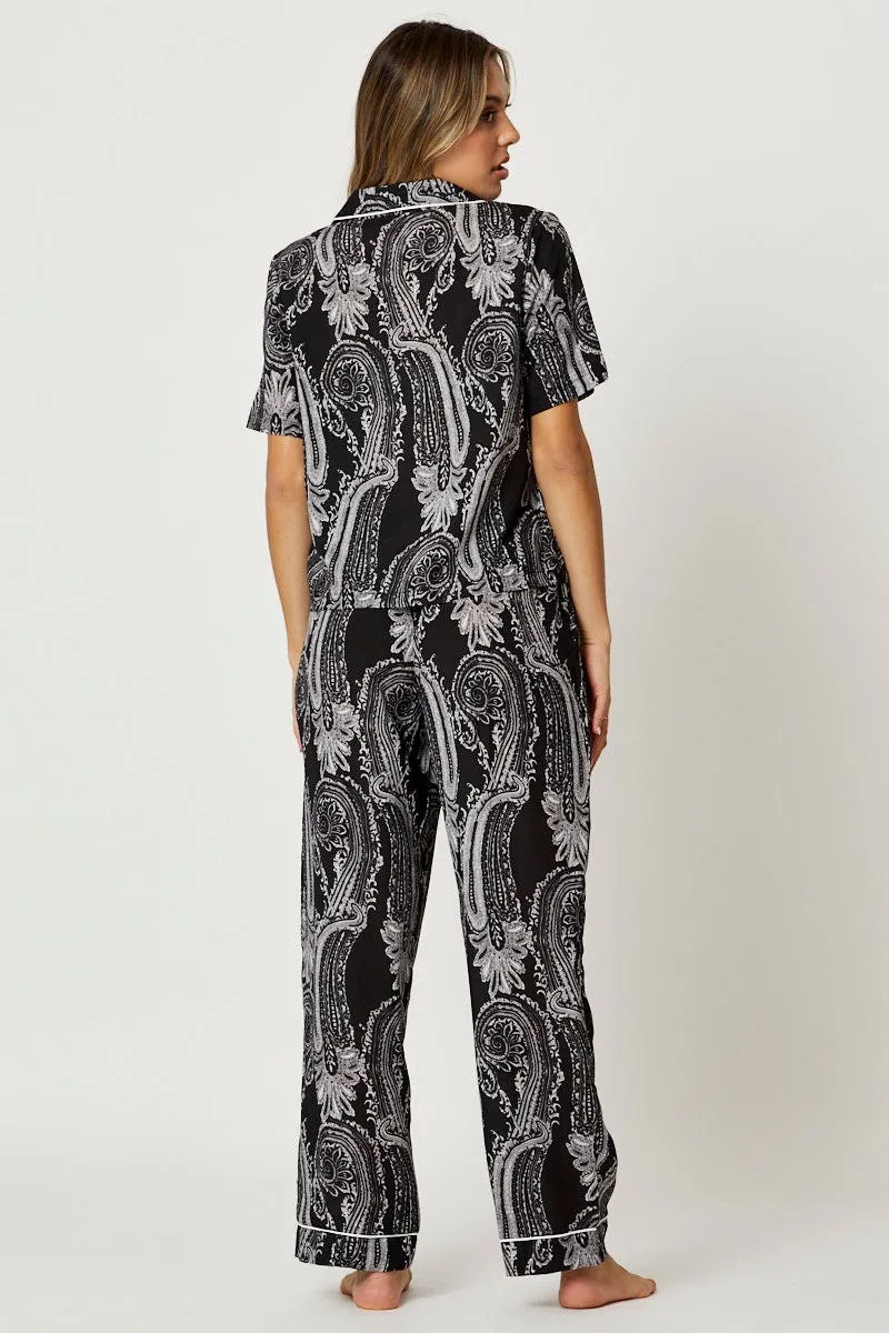 Print Bandana Button Through Pyjama Set Anti Odor Technology