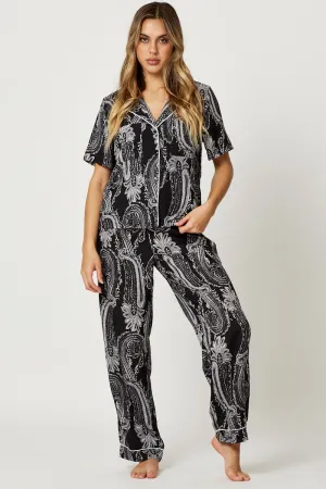 Print Bandana Button Through Pyjama Set NonRestrictiveCut Sleek Look