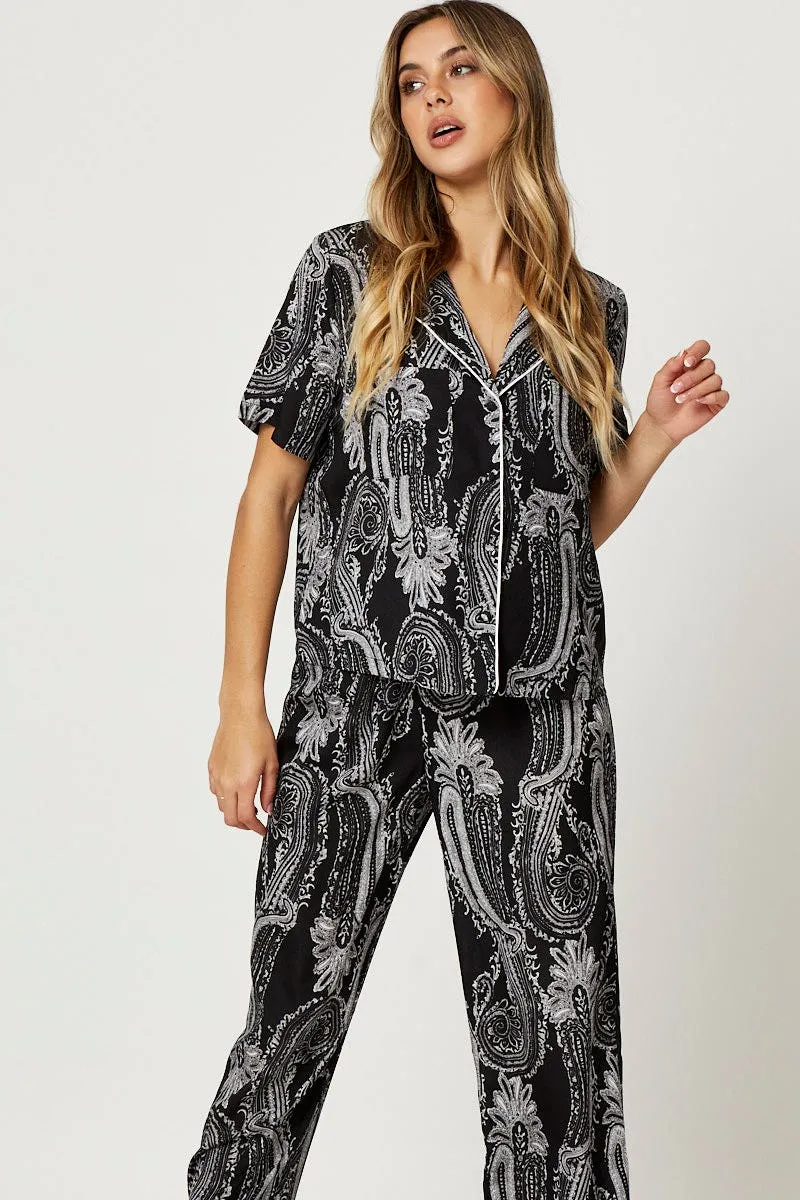 Rubberized grip Four Way Stretch Print Bandana Button Through Pyjama Set