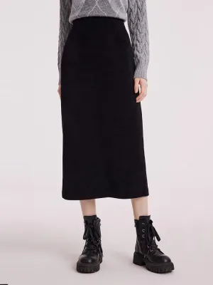 Trendy Mood Black Straight Knitted Slit Women Skirt
