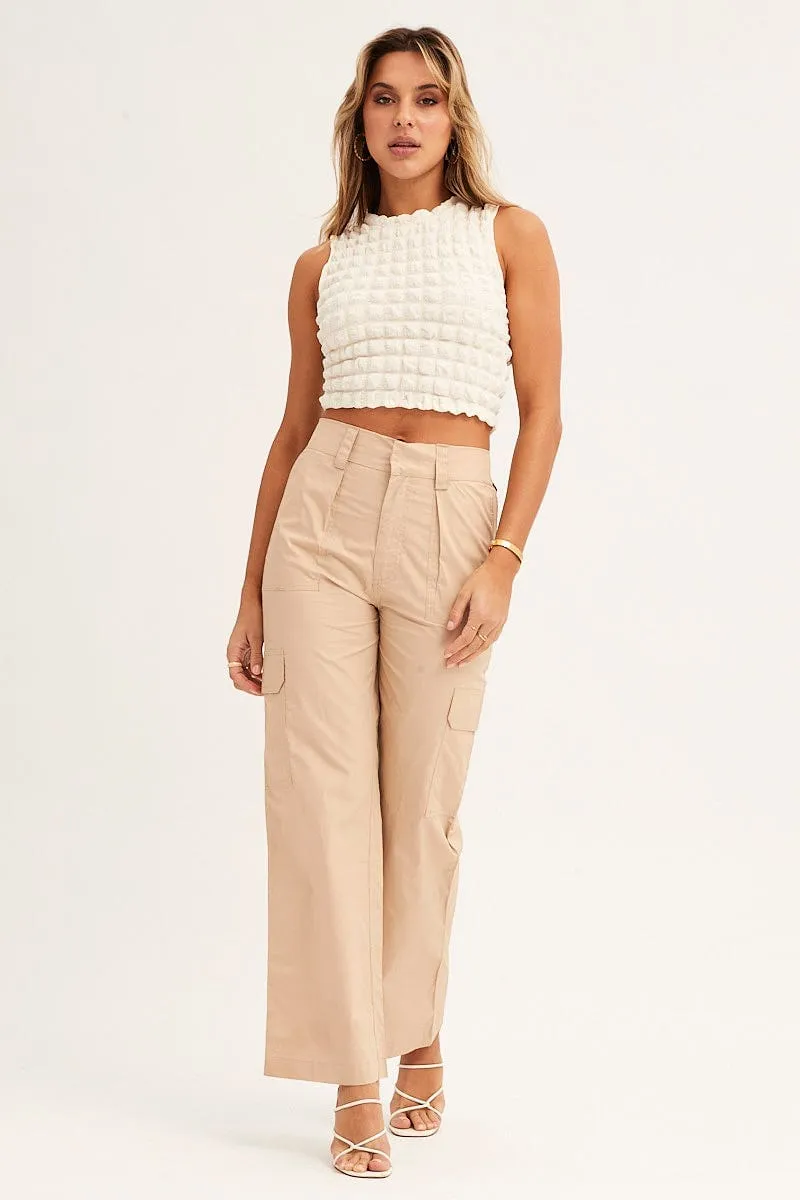Beige Cargo Pants Mid Rise RecycledPolyester HeatRegulatingLining