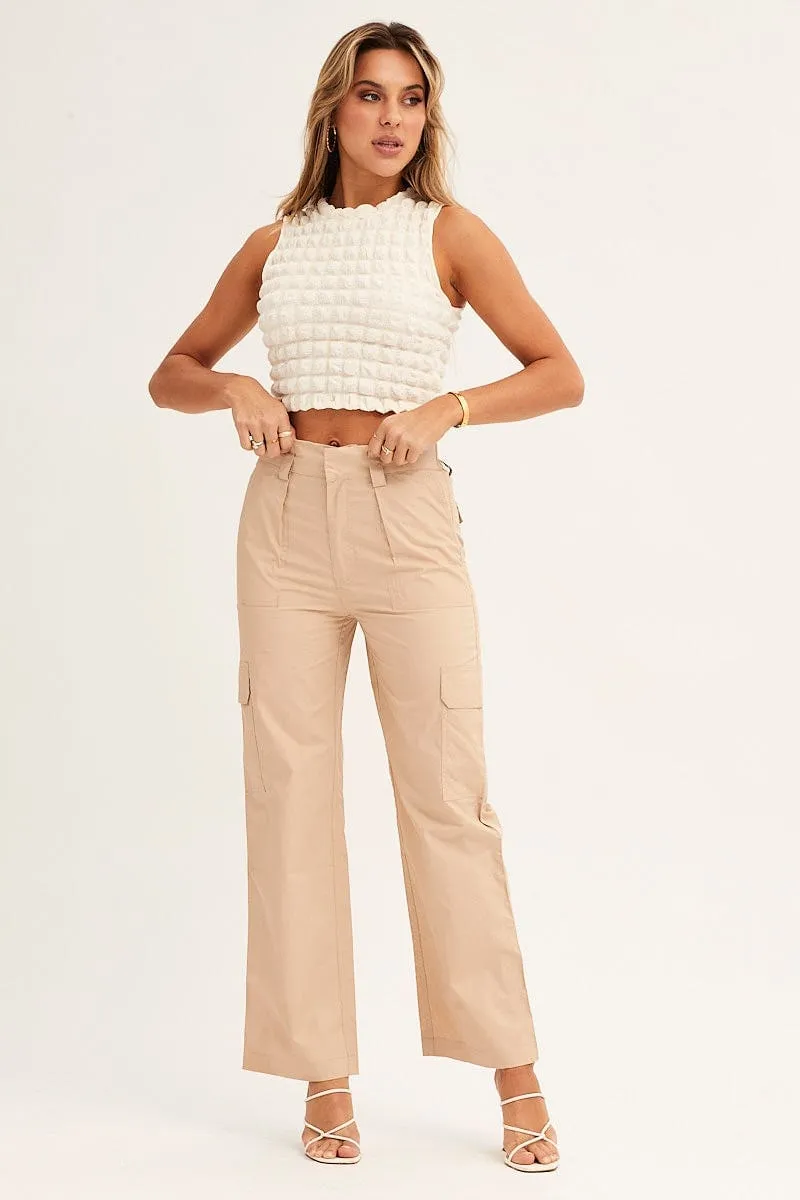Smart Look Beige Cargo Pants Mid Rise