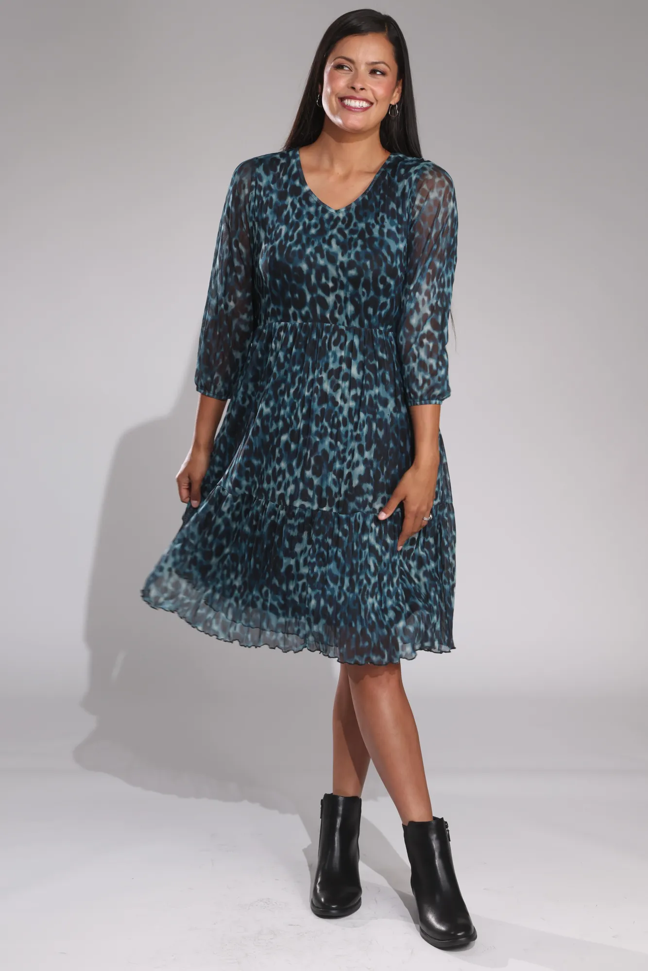 Crushed Mesh Dress | Lagoon Black Animal | 4512B1 Lounge Wear Basic Core