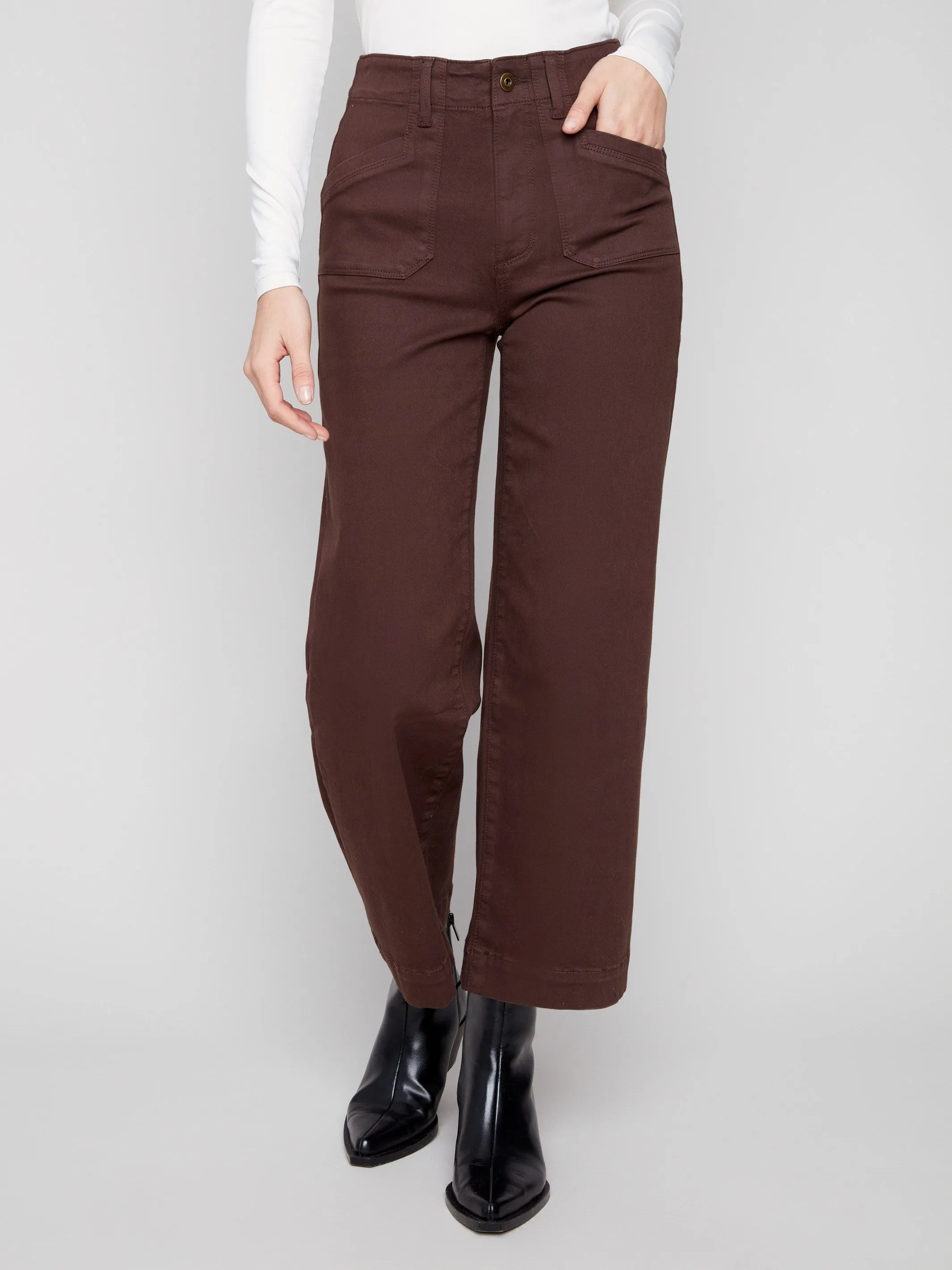 Cropped Wide Leg Stretch Twill Pants - Mocha Contemporary Vibe Odor Control Treatment