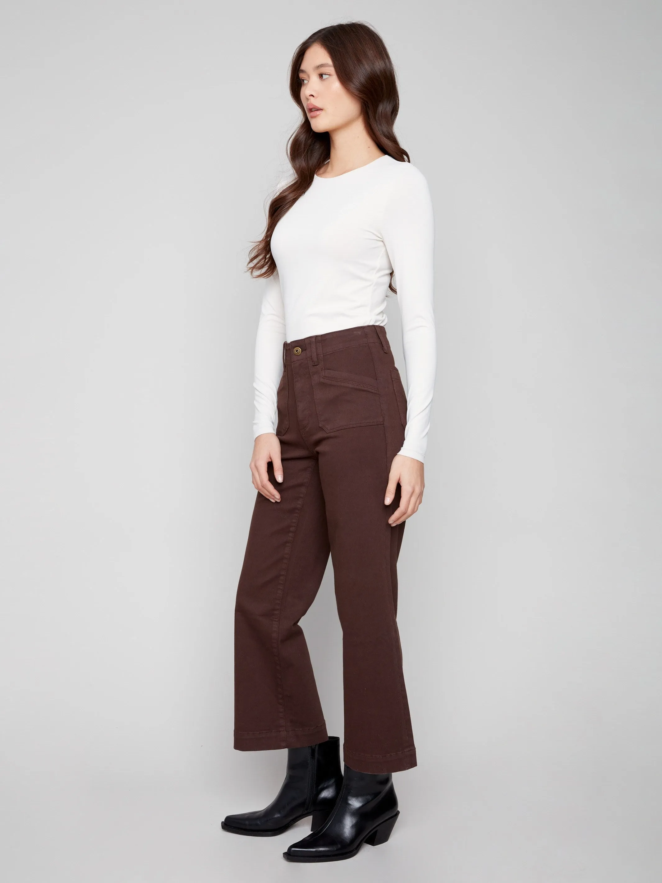 Smart Basic Spring Mood Brunch Outfit Formal Cropped Wide Leg Stretch Twill Pants - Mocha