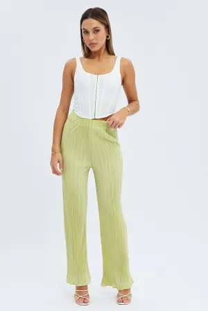 Chilly Weather Fit Green Plisse Pants Wide Leg High Rise