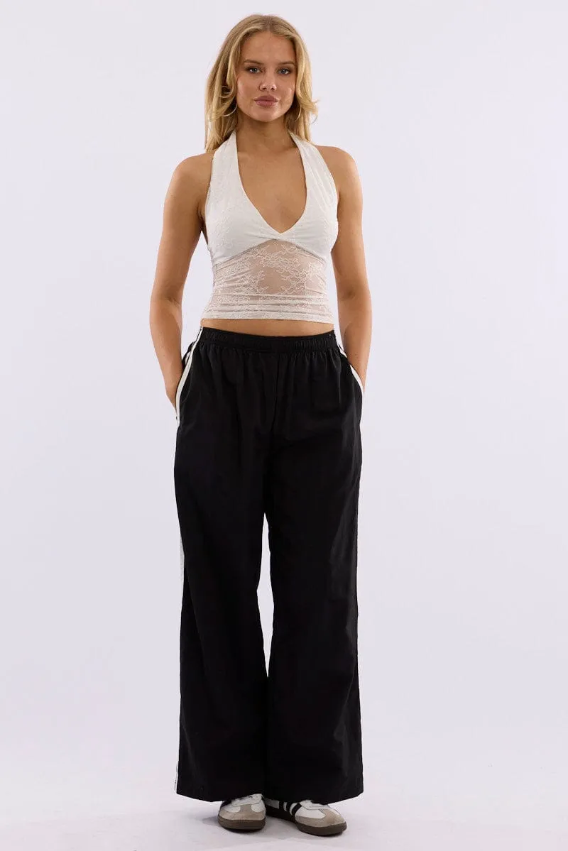 Comfort Wearable Black Track Pants Side Stripe
