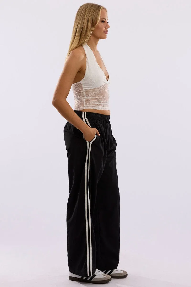 Black Track Pants Side Stripe AntiSnagZippers