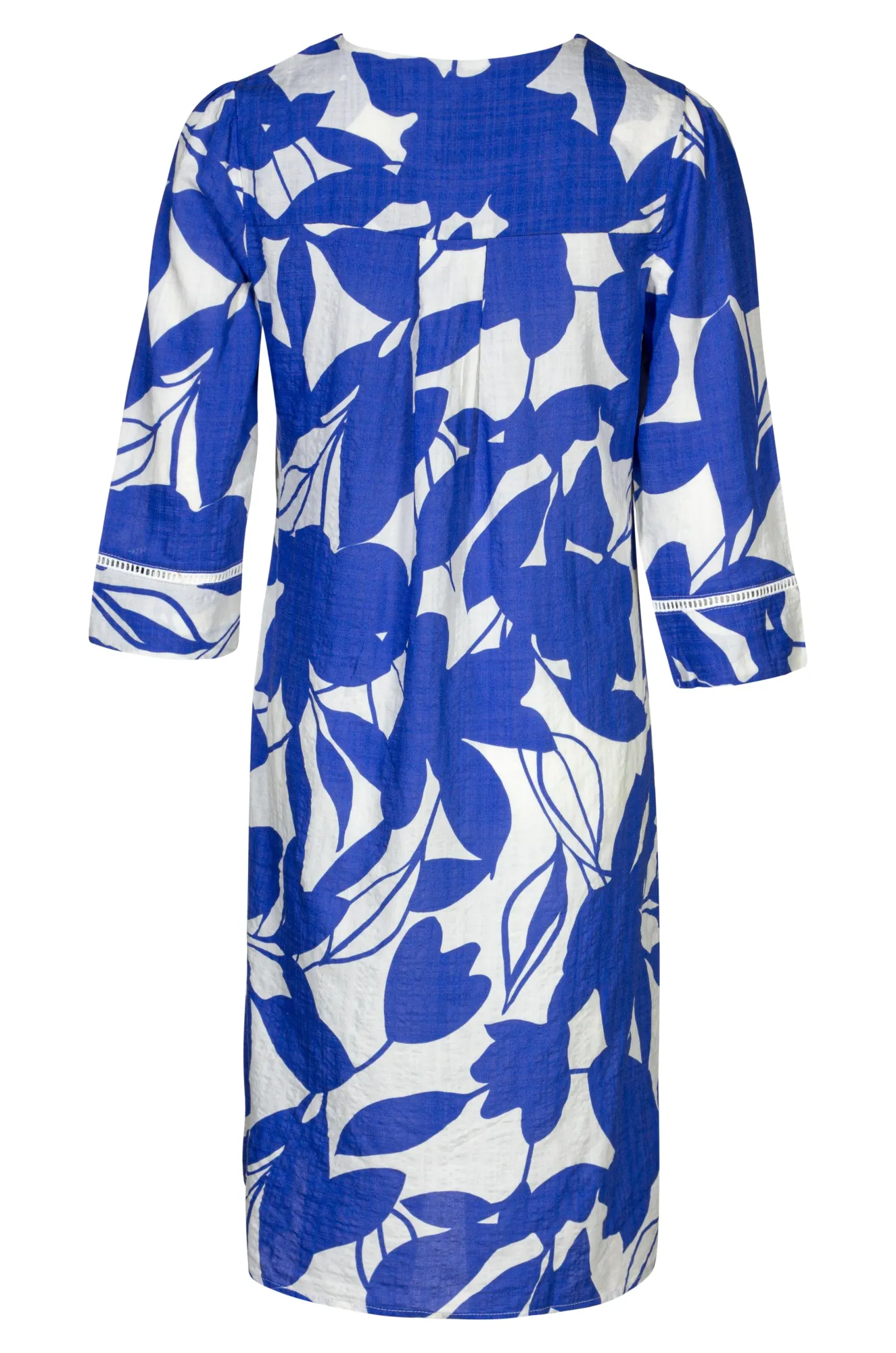 Cotton blend Dress with 3/4 sleeve | Lapis Ivory Leaves | 6544A1 AdaptiveFit ConvertibleStyle