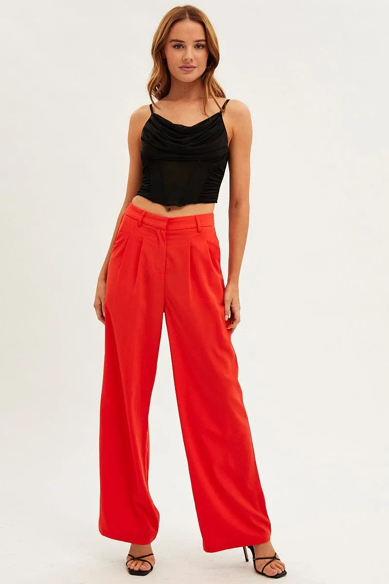 Easy Care Orange Wide Leg Pants High Rise