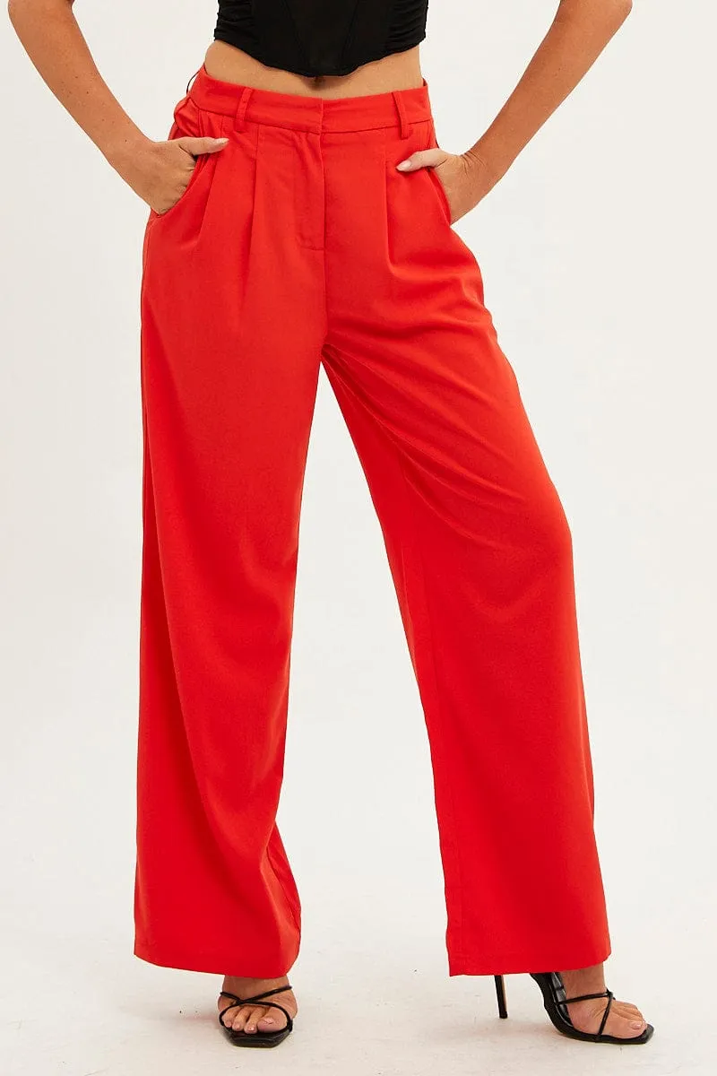 Chilly Weather Wear Move Easy Orange Wide Leg Pants High Rise