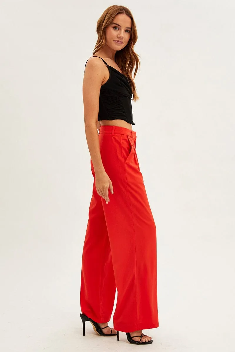 SecureZipperClosures Orange Wide Leg Pants High Rise