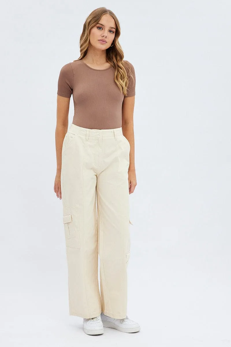 Camel Cargo Pants Low Rise SoftTouchFinish