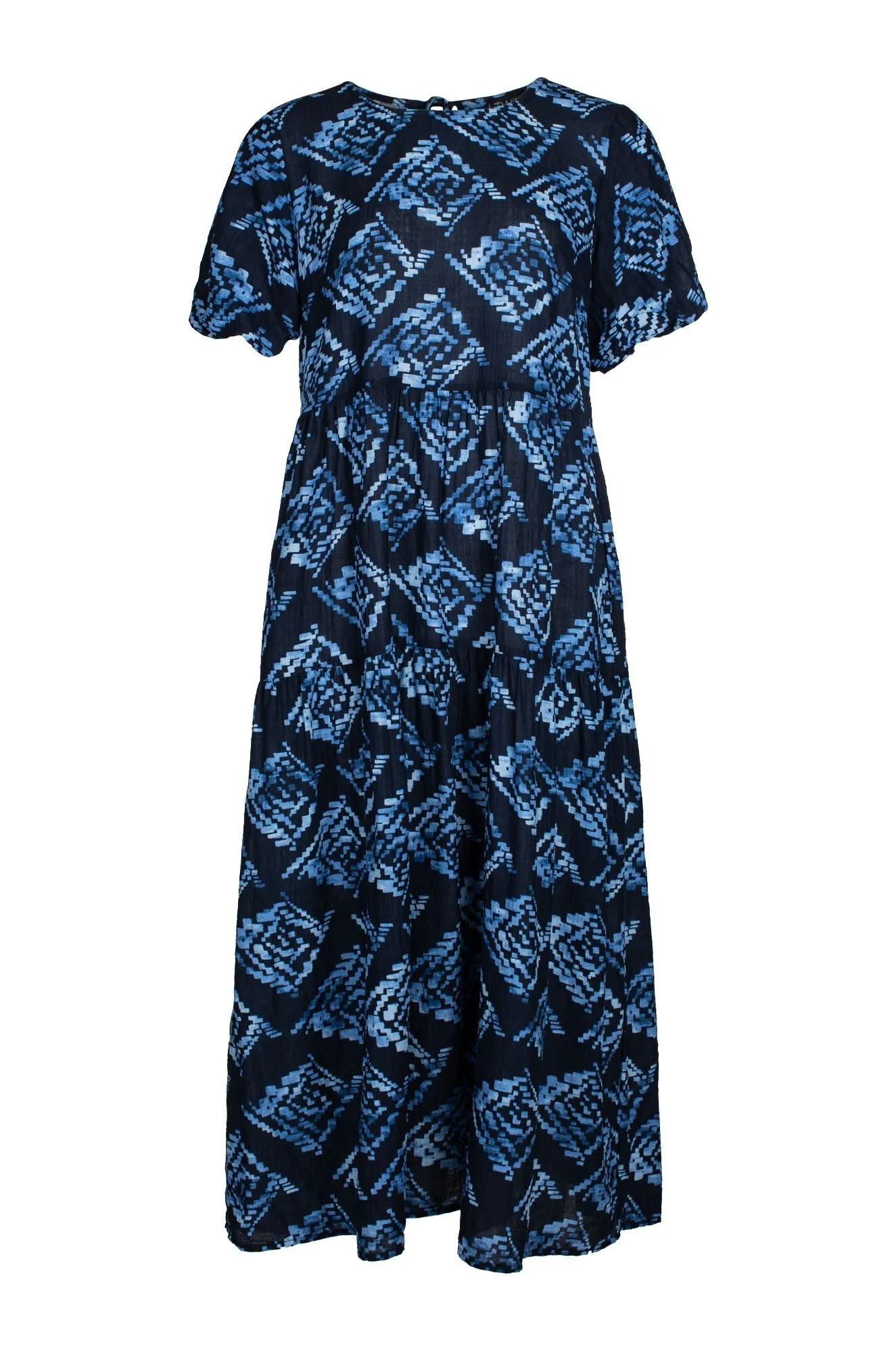 Midi Summer Dress | Blue Black Geo | 6542C1 StainlessZippers