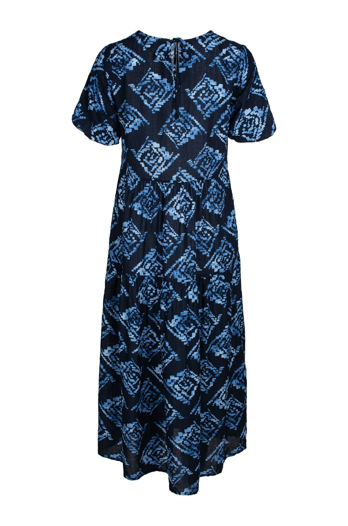 Midi Summer Dress | Blue Black Geo | 6542C1 DoubleLayered Fabric Moon Beam