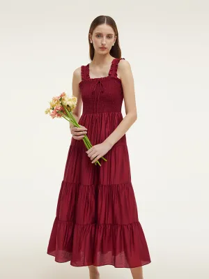 Tencel Ruffle Strap Women Maxi Dress ShapeRetentionCloth Basic Wear