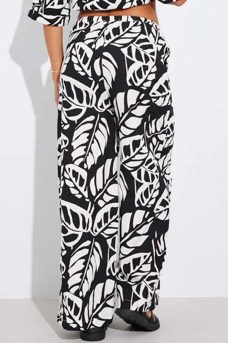 Black Abstract Wide Leg Pants Mid Rise Ventilated Panels Everyday Must-have