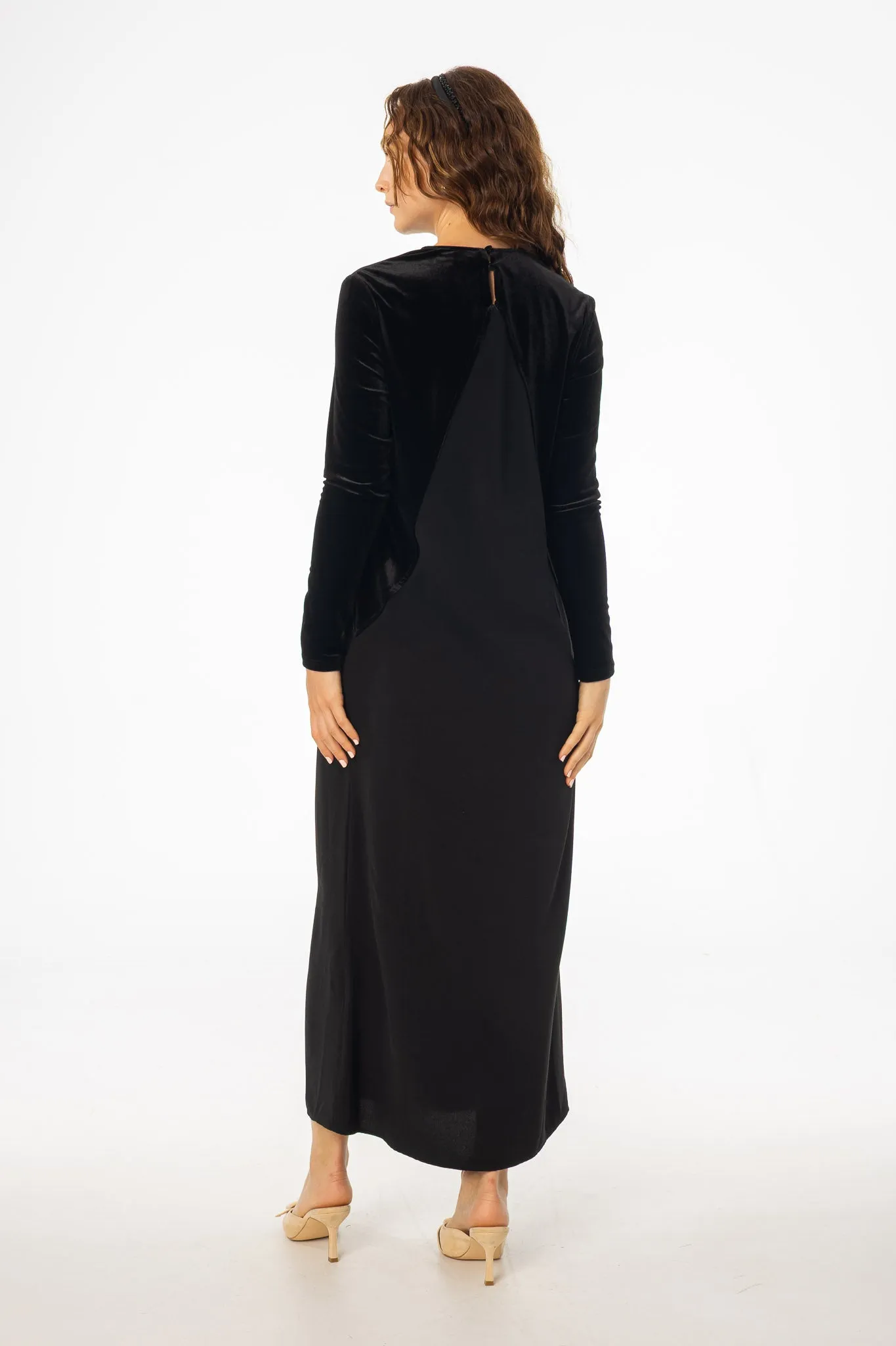 Black Mixed Fabric Maxi Dress Boss Vibe