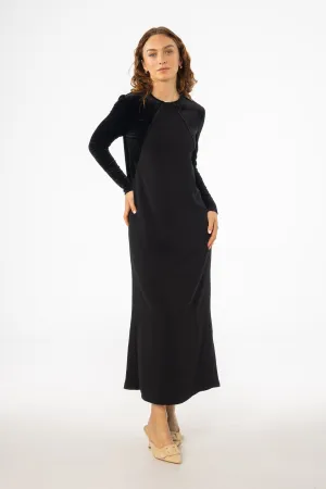 FadeResistant Dye Black Mixed Fabric Maxi Dress