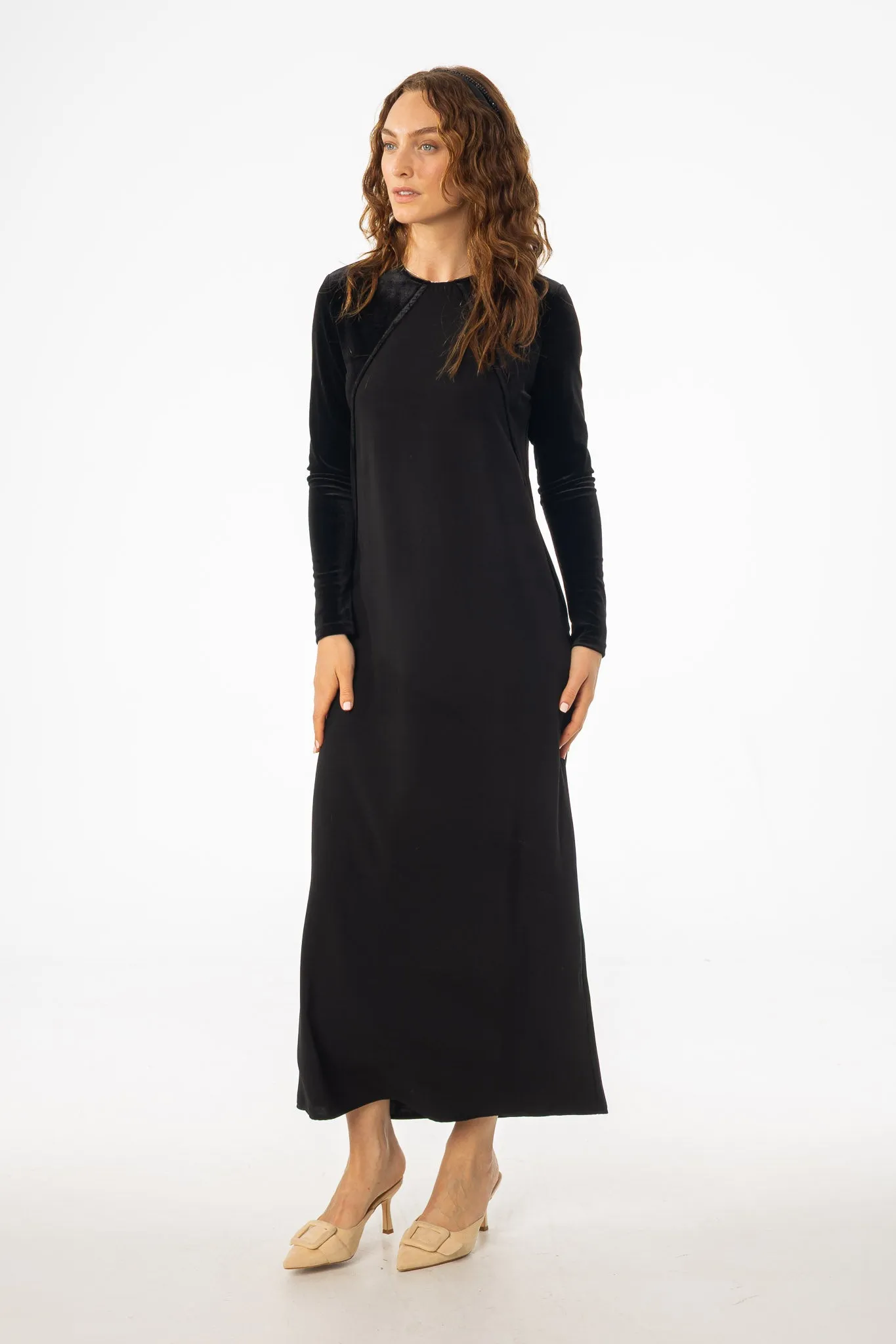 Black Mixed Fabric Maxi Dress Young Edge