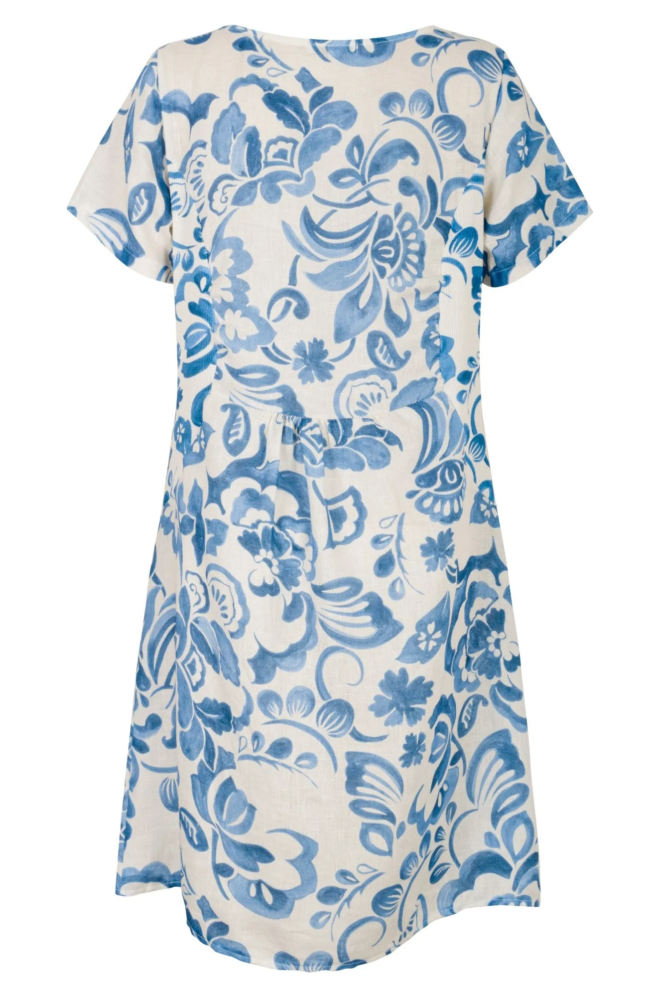 HighDensityWeave Made in Italy 100% Linen Dress | Azure Brushstrokes | 0401A1