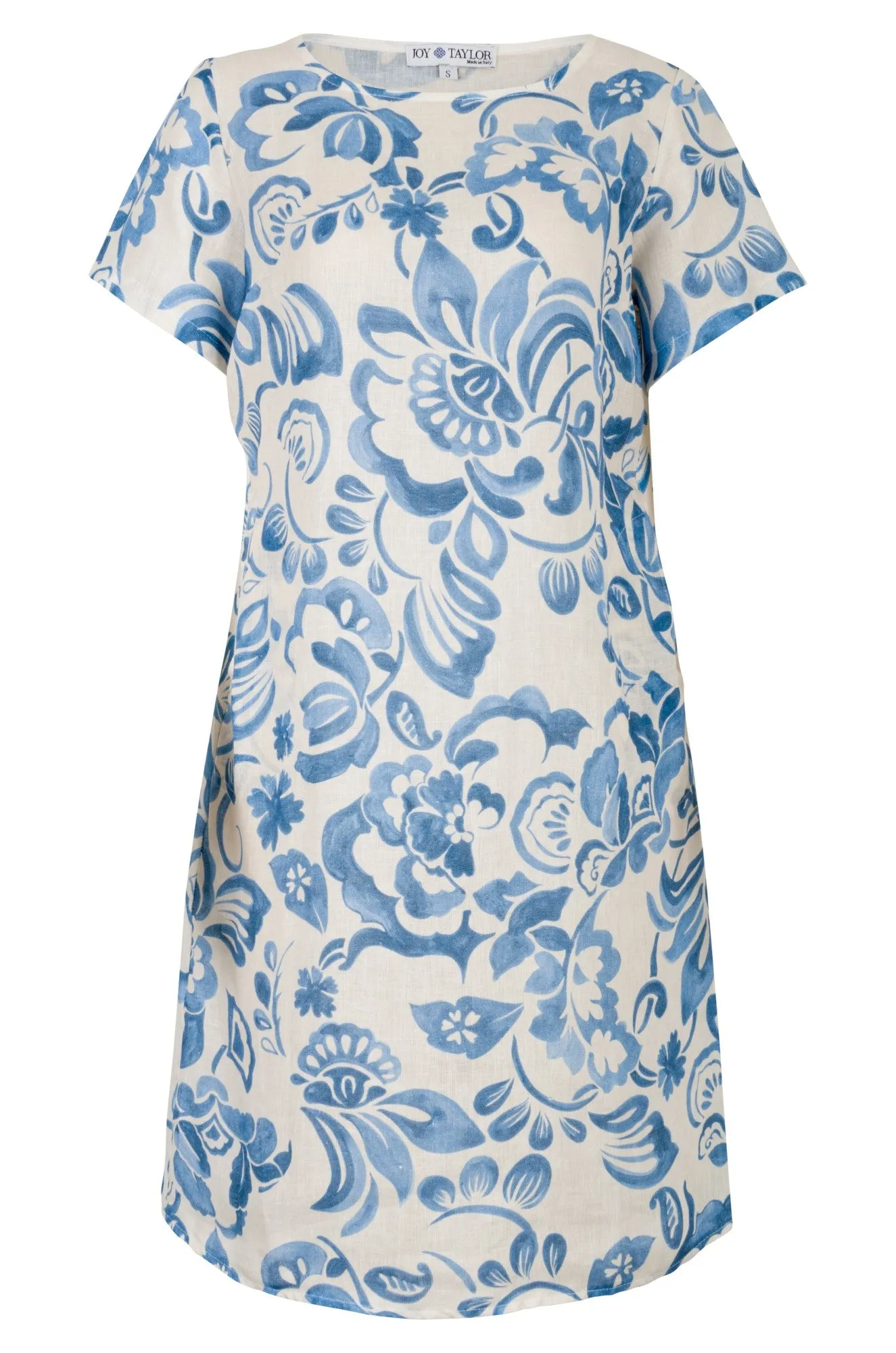 athletic shoes Lightweight Fabric Made in Italy 100% Linen Dress | Azure Brushstrokes | 0401A1