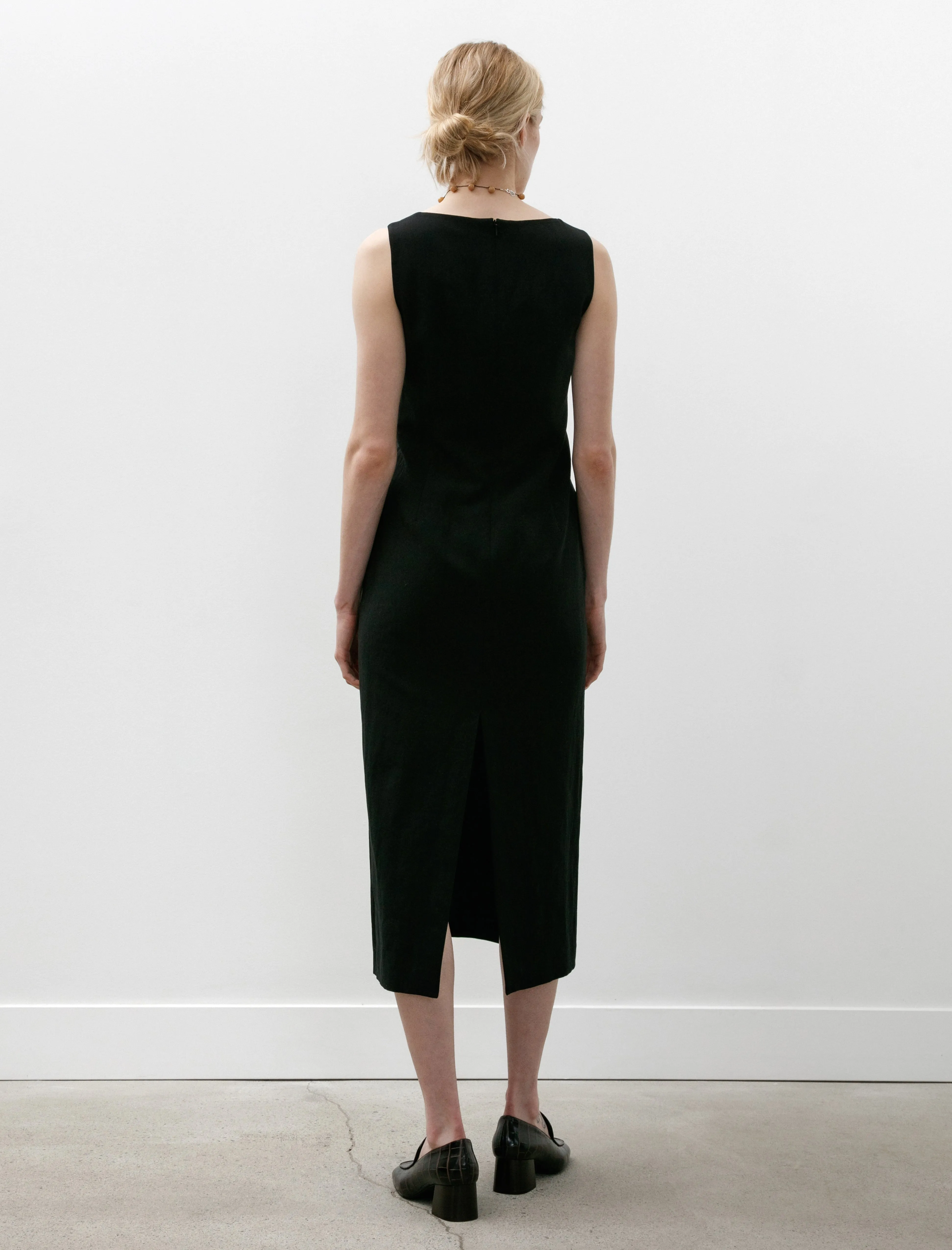 fashionable blazer Hard Twist Cotton Linen Gabardine Dress Black