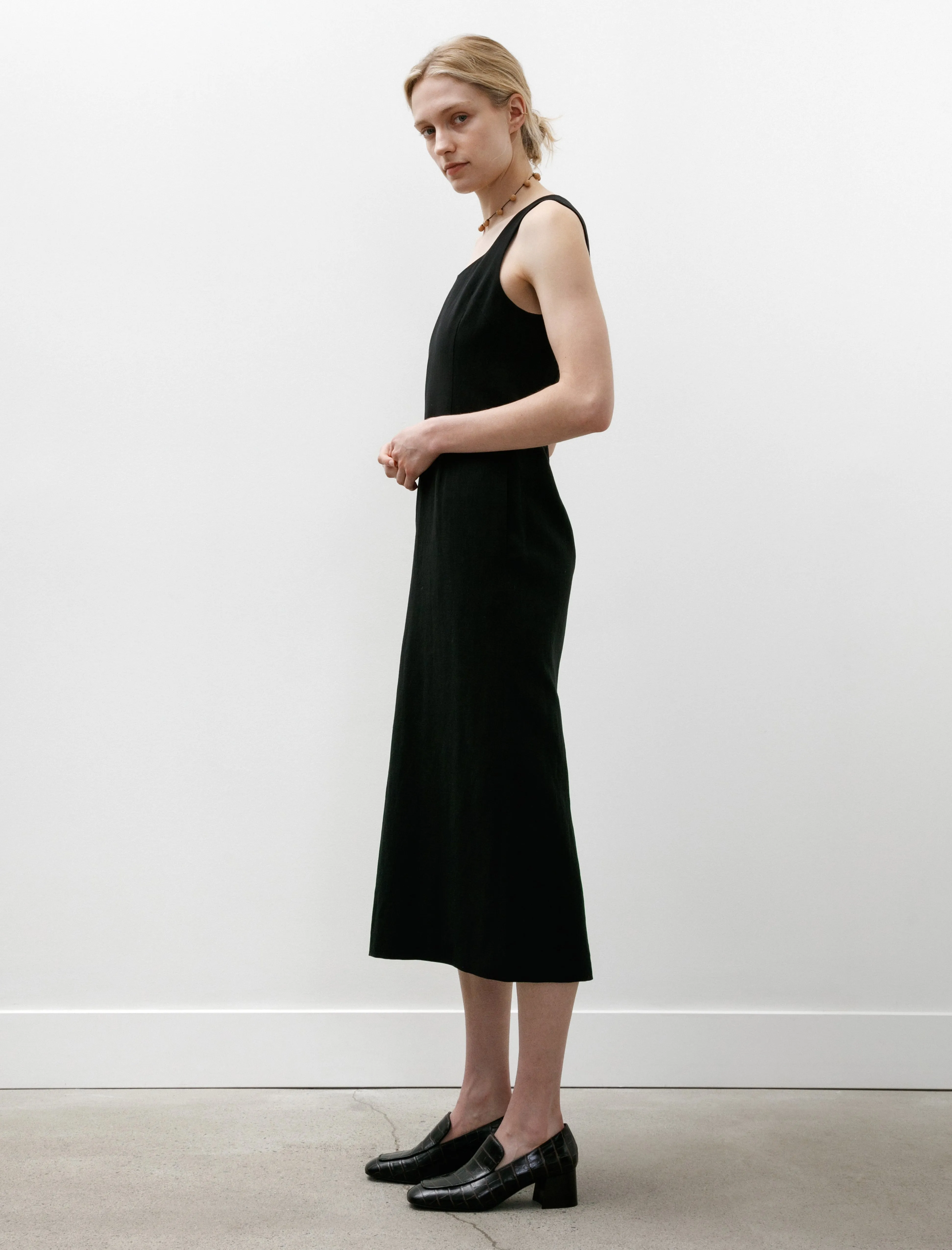 Hard Twist Cotton Linen Gabardine Dress Black Frost Glow Picnic Fun