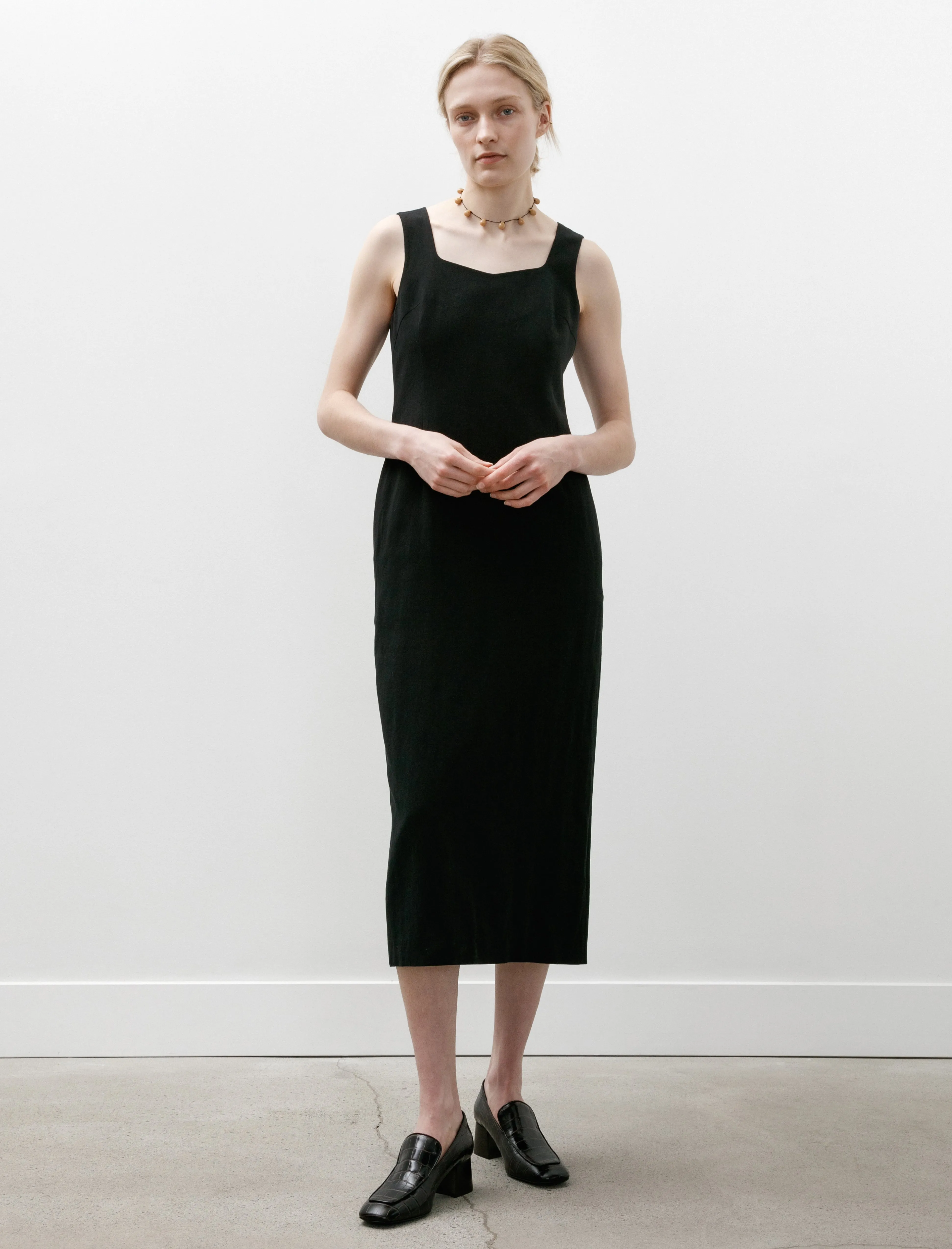 Heroine Glow Party Ready Hard Twist Cotton Linen Gabardine Dress Black
