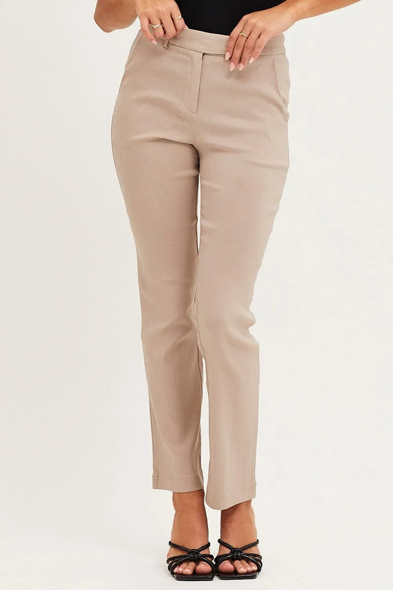 Beige Slim Pants High Rise Workwear Comfortable Look Wear