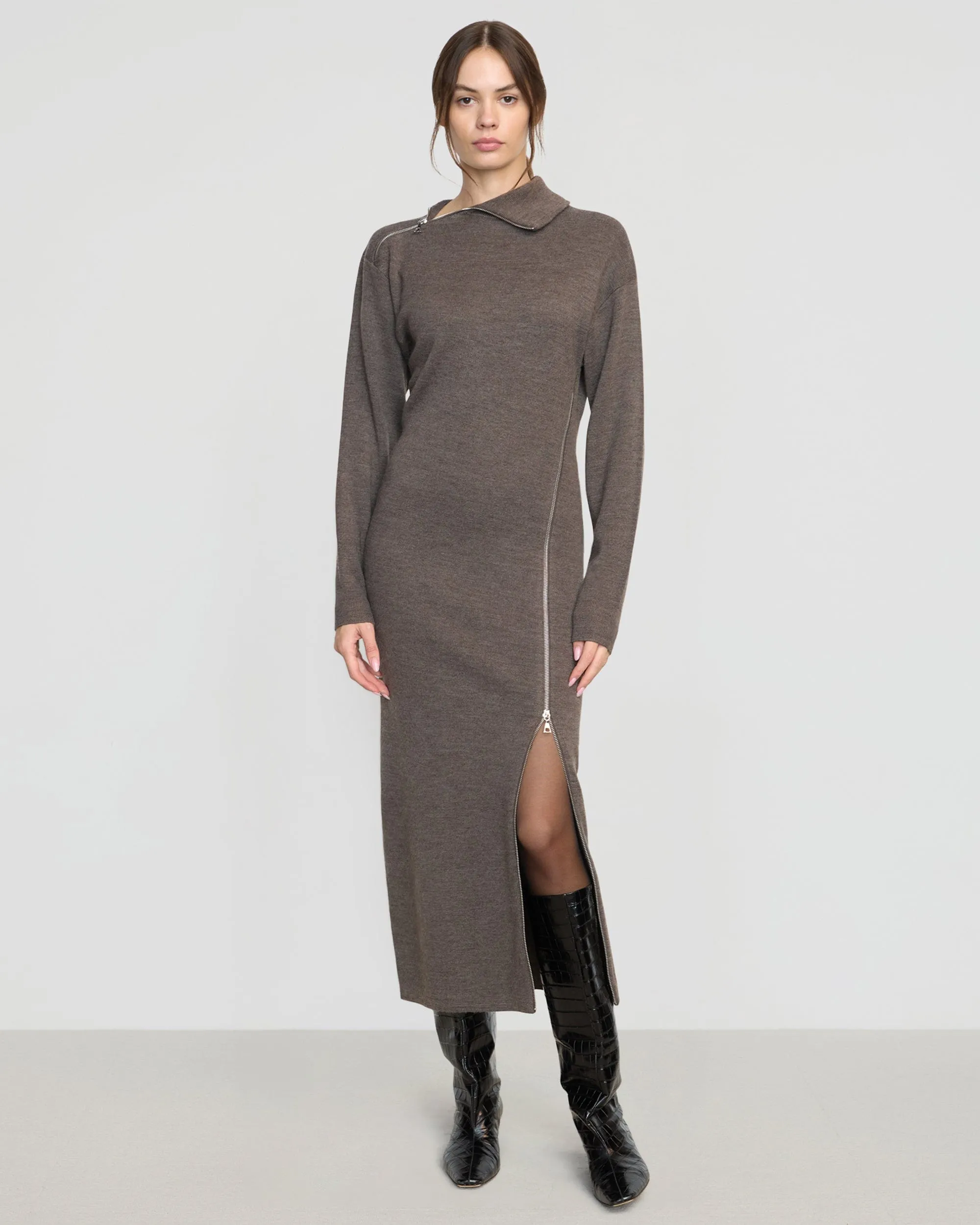 Yara Zipper Sweater Dress Warm Gloves SmoothInnerLining