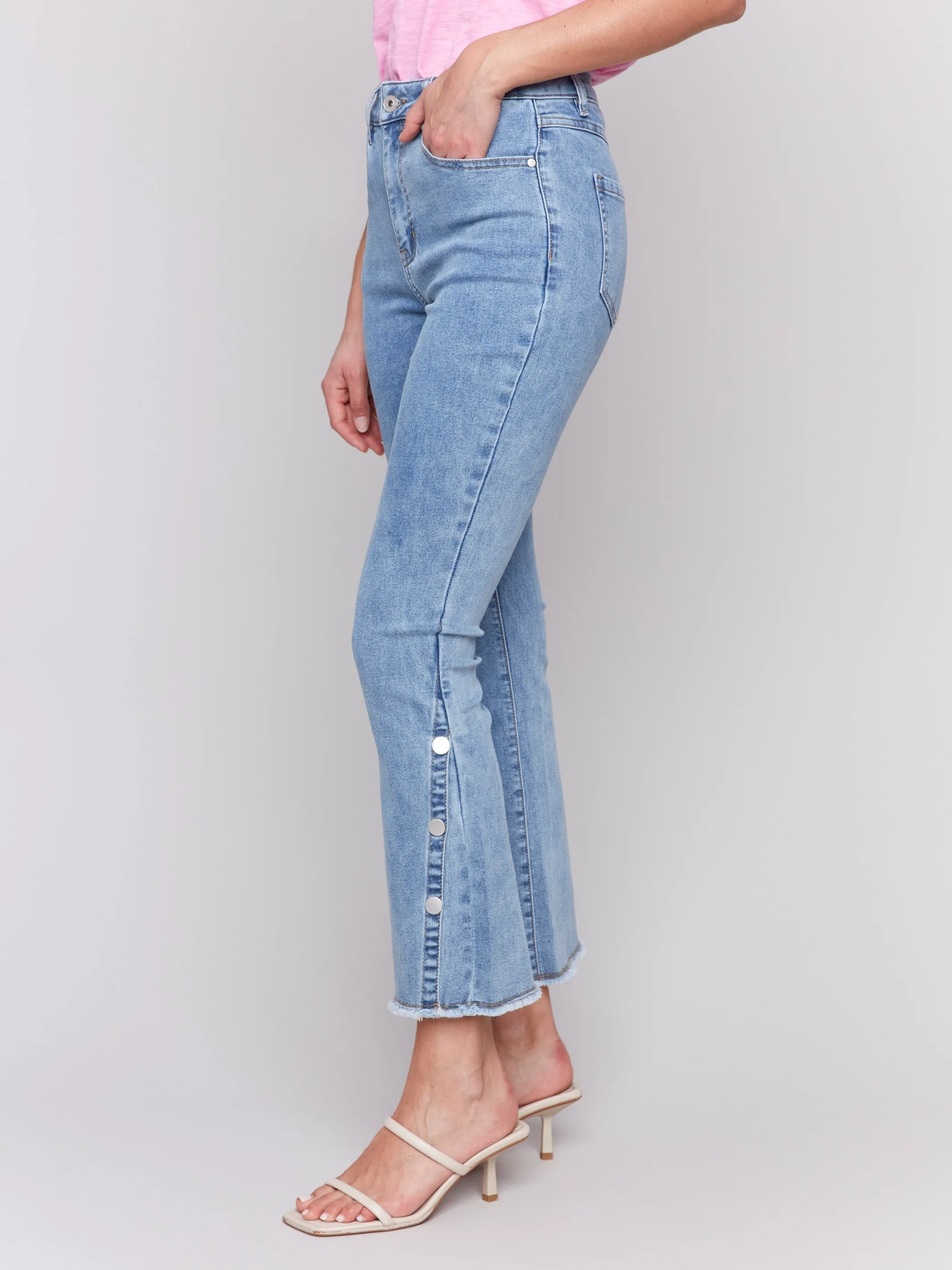 Casual Daywear Active Fit Bootcut Jeans with Side Snap Detail - Light Blue