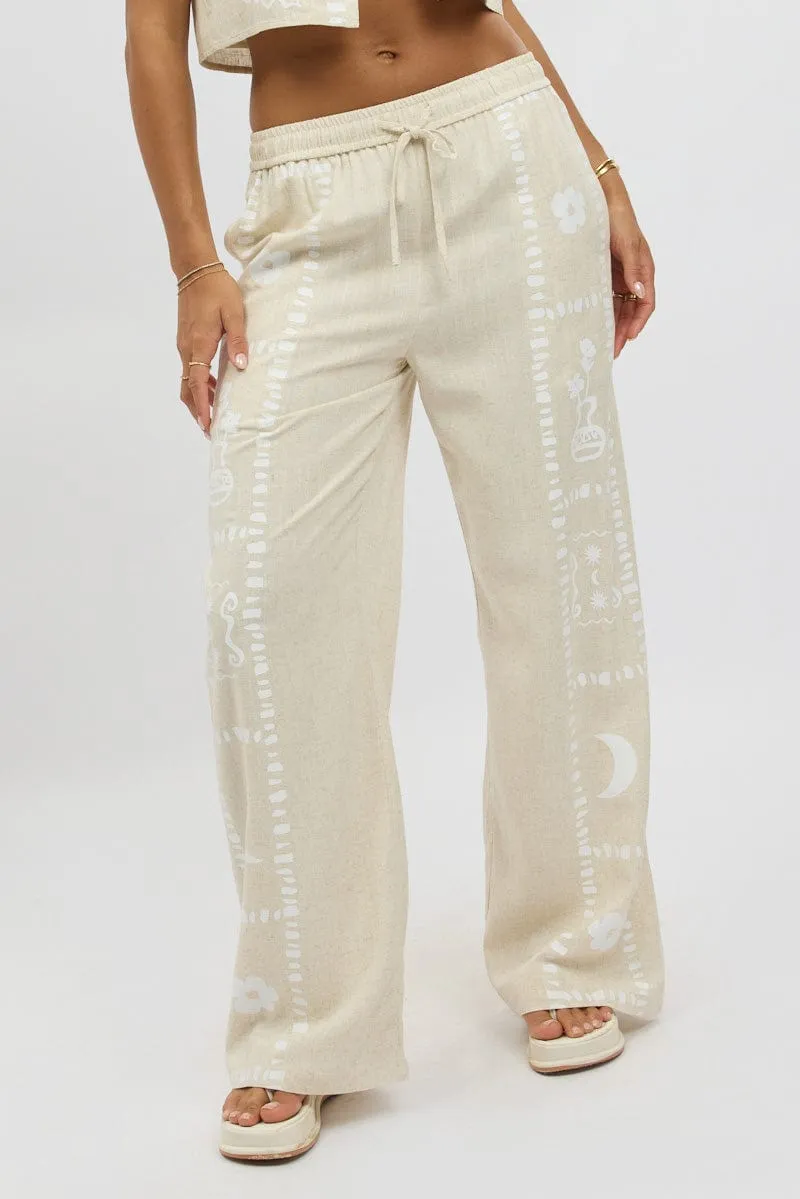 Back pockets Breathable back panel Beige Wide Leg Pants Elasticated Waist