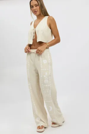 Urban Cool Breathable fabric Beige Wide Leg Pants Elasticated Waist
