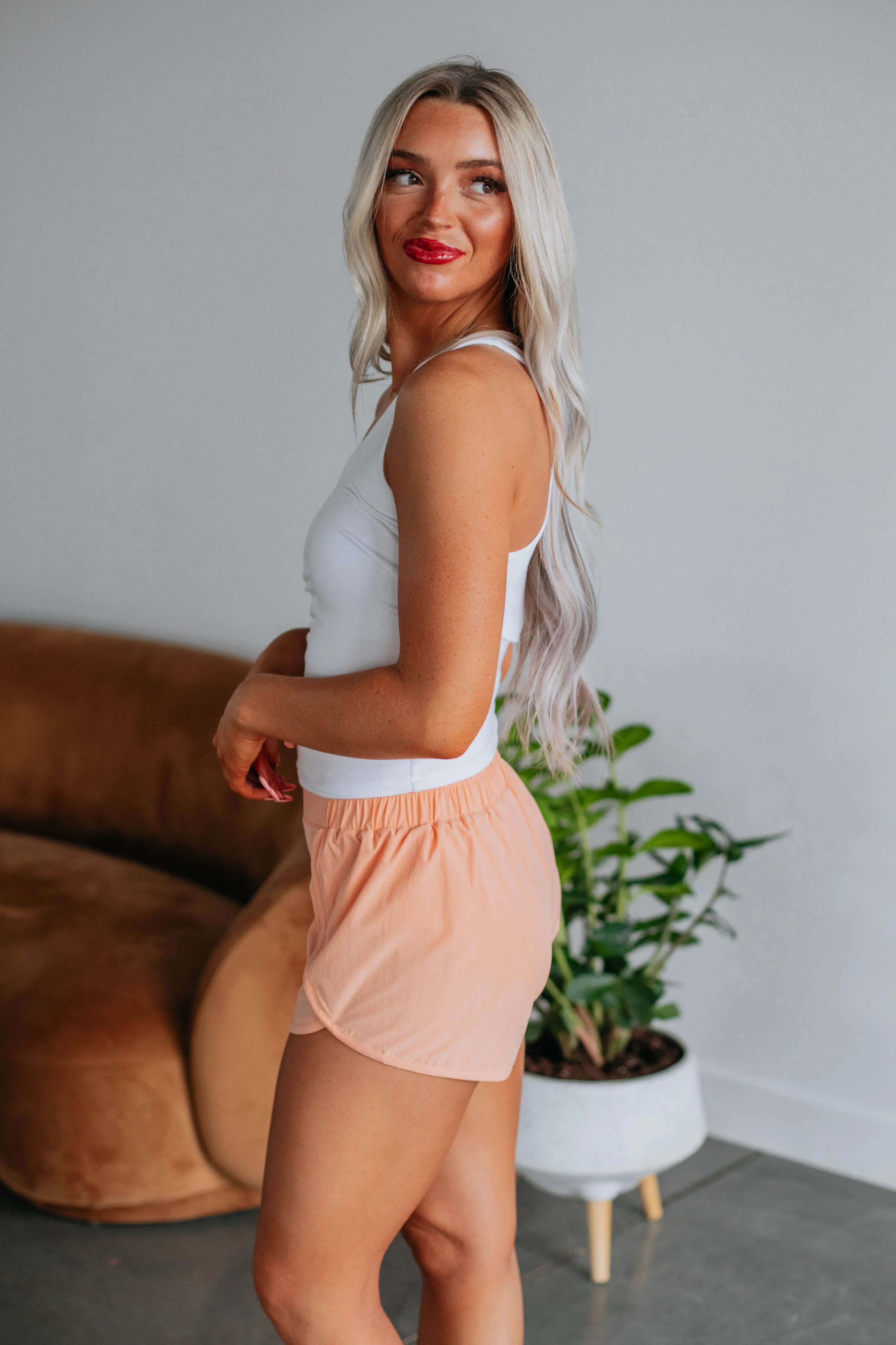 Erina Athleisure Shorts - Peach Glide On Mobility Cut Functional Fit
