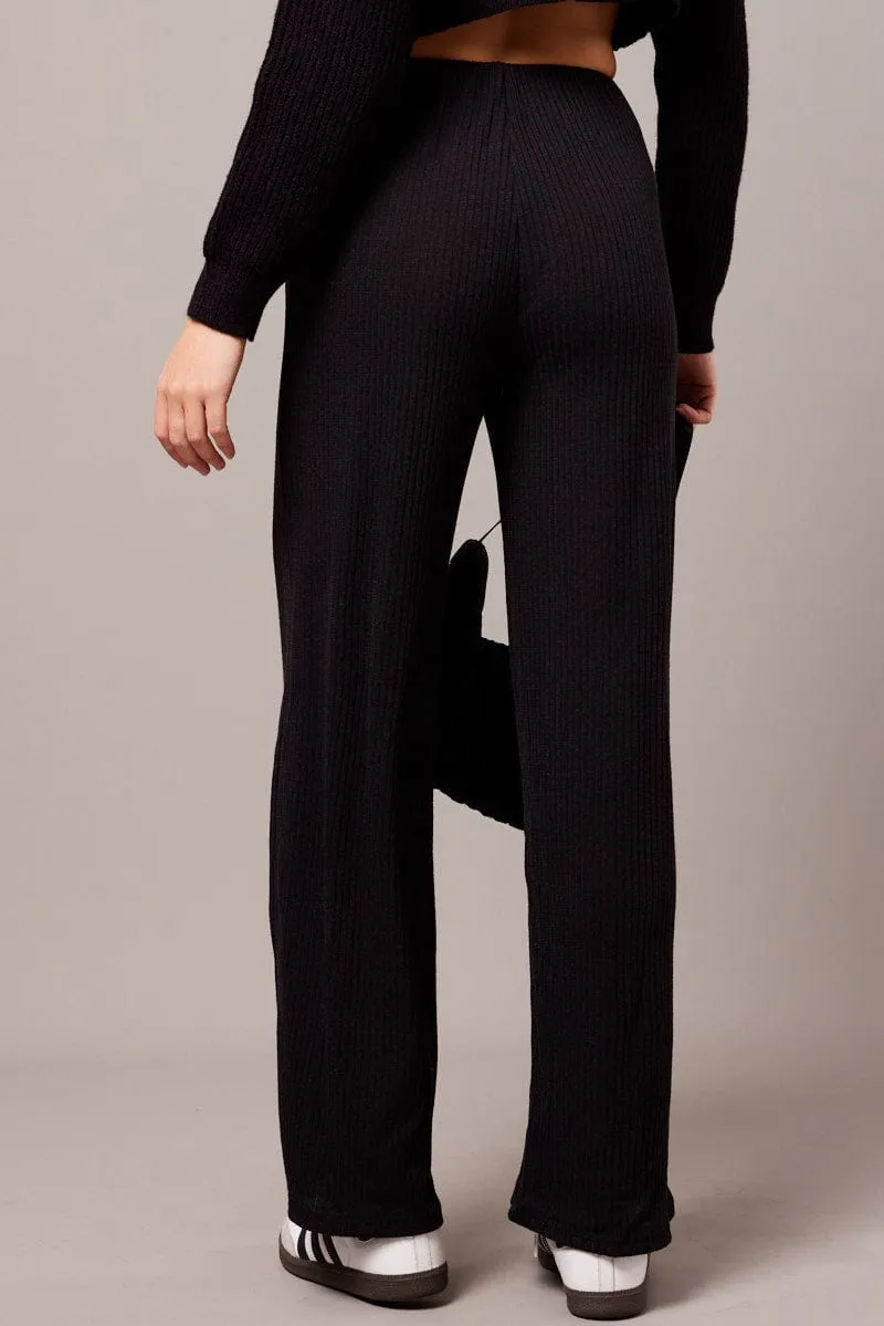 Odor Resistant QuickDryTech Black Wide Leg Pants Rib Jersey