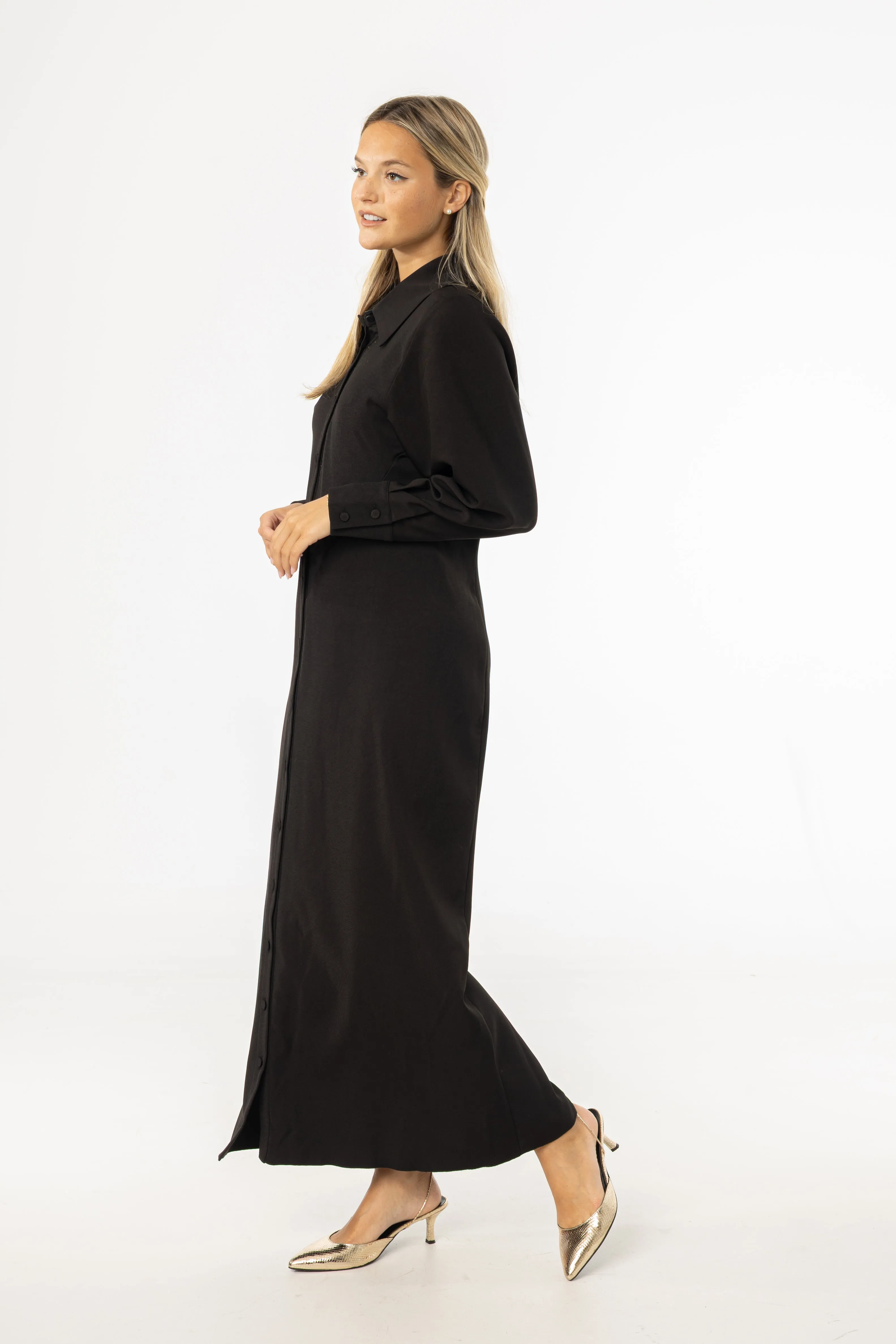 Chic Edge Cyber Core Black Empire Maxi Dress