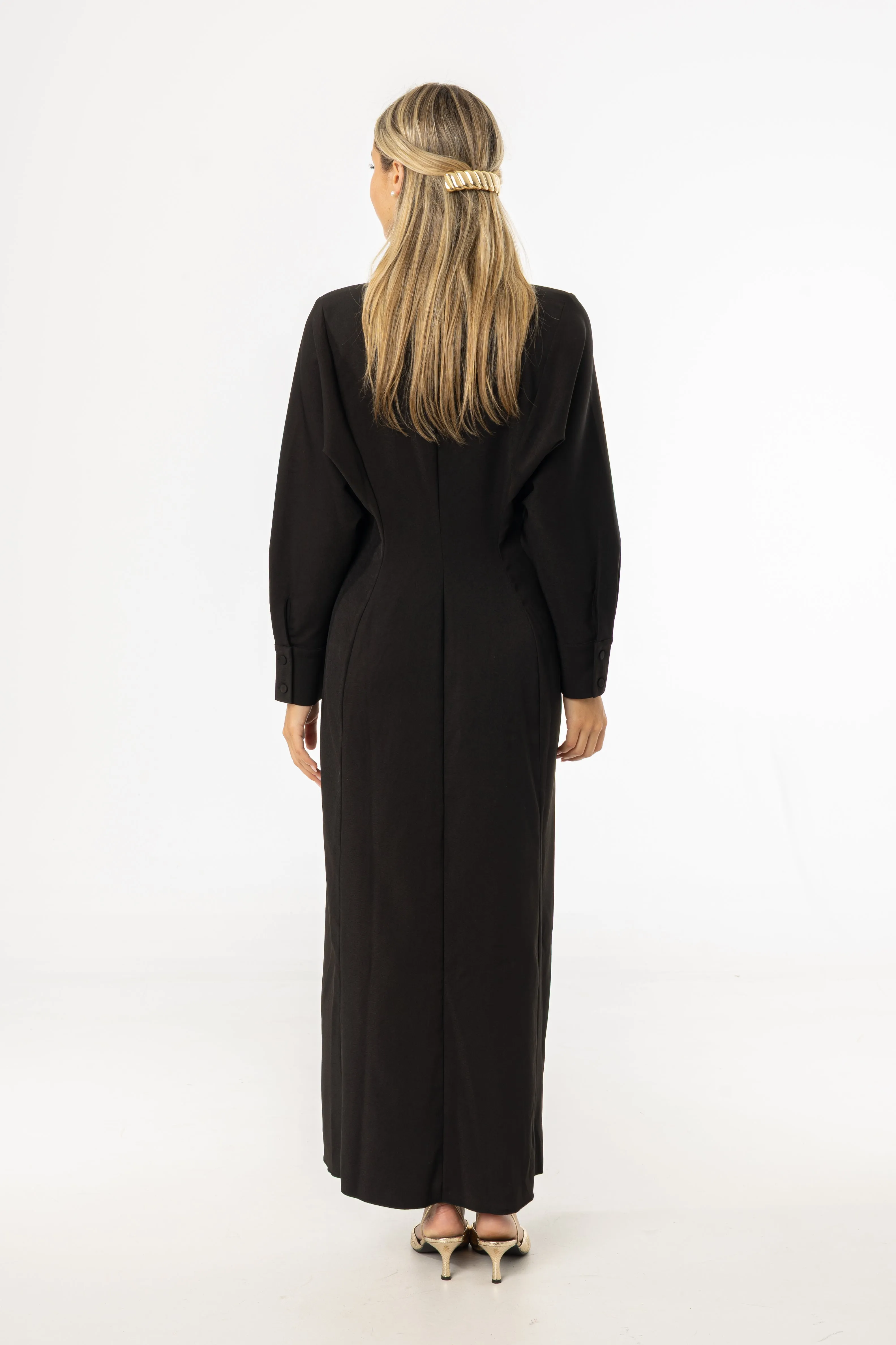 Black Empire Maxi Dress WrinkleResistant UVProtectionFinish