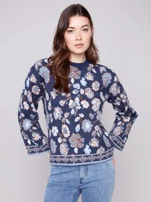 Luxe Touch Crew Neck Jacquard Sweater - Floral