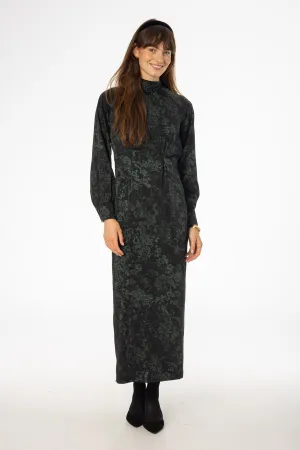 Bead Soul EcoFriendlyTextiles Black & Green Printed Tie Neck Dress