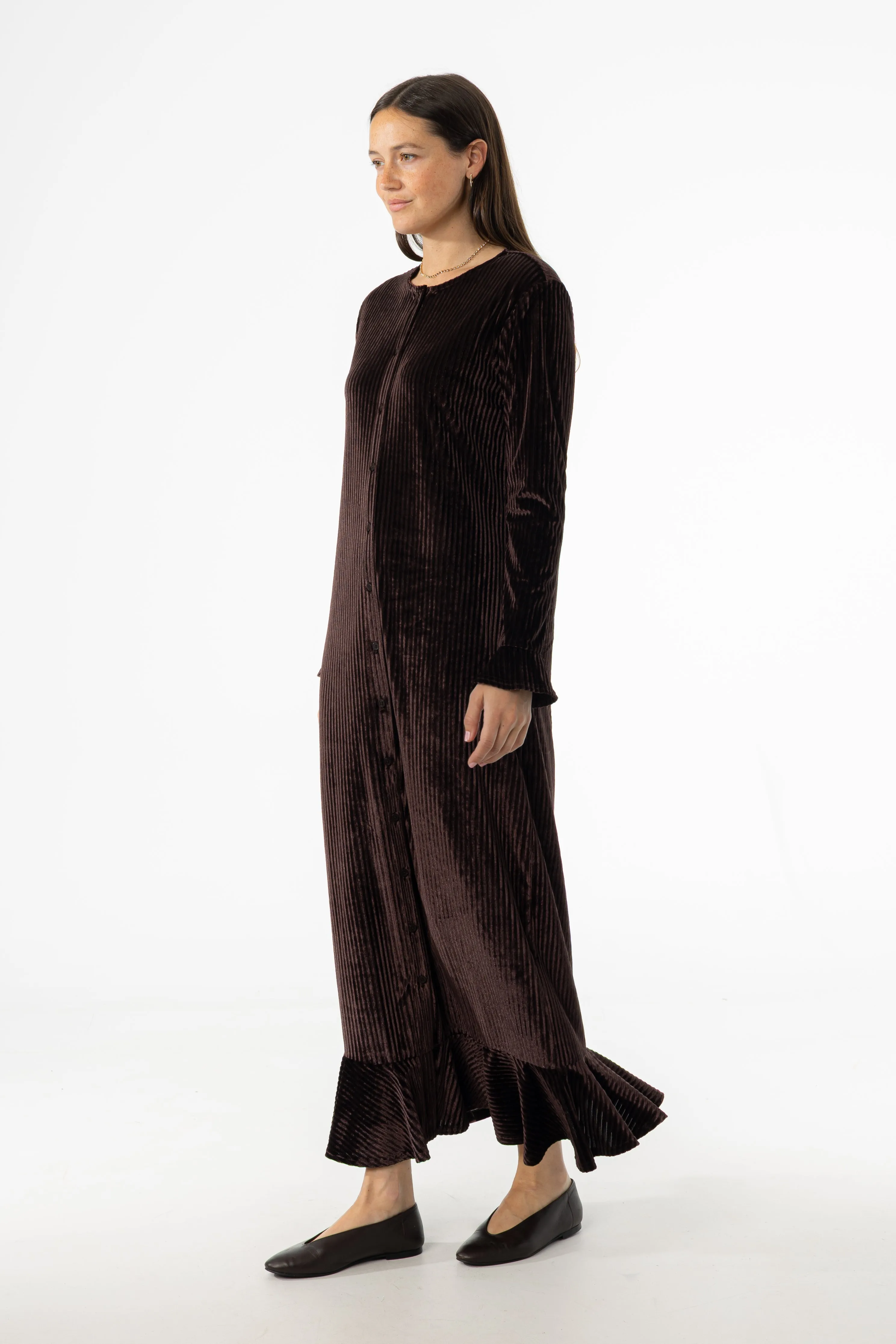 Grace Ease Comfy Wear Brown Ribbed Velour Dress