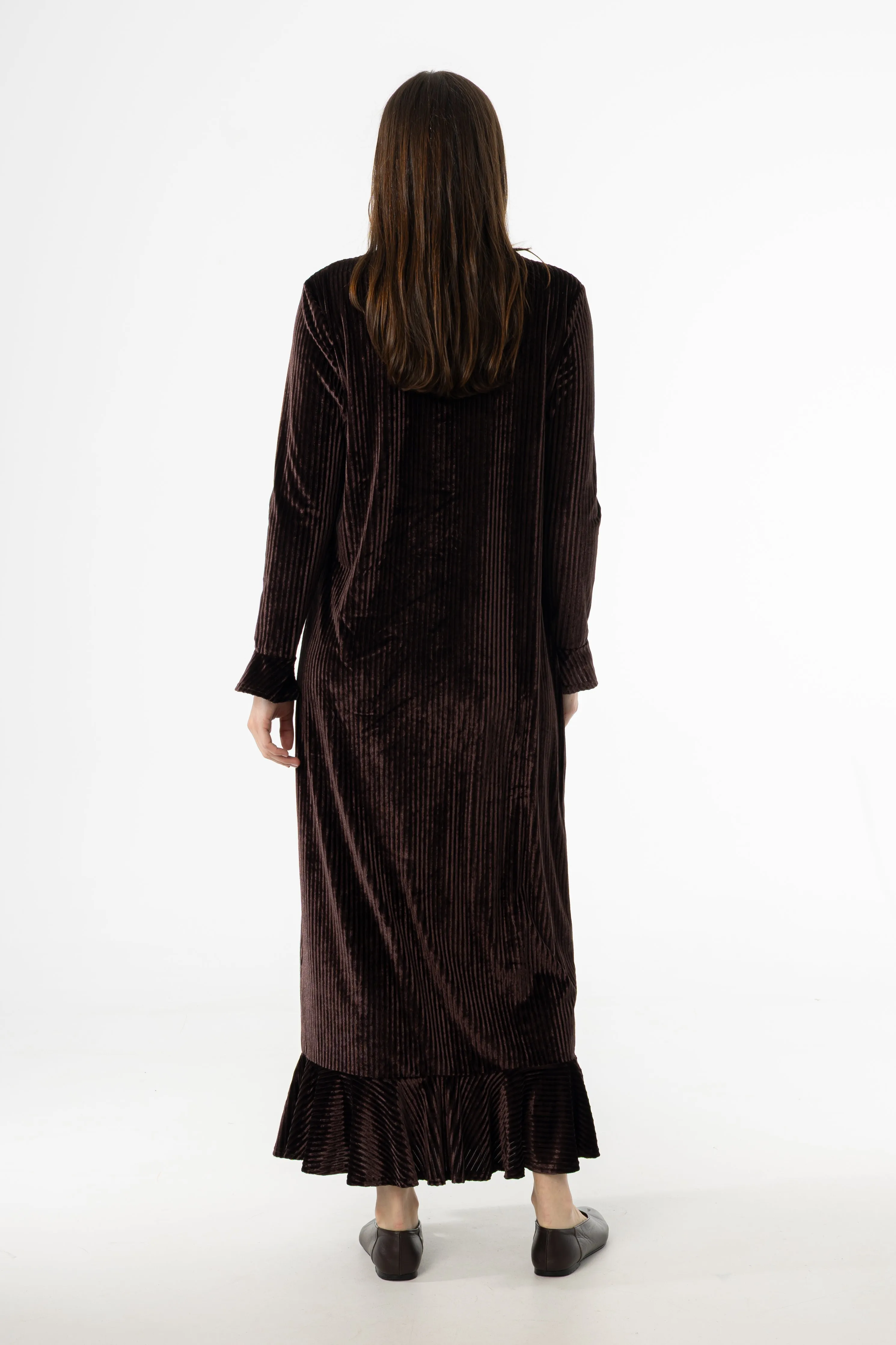 Brown Ribbed Velour Dress WaterRepellentFinish CompactKnit