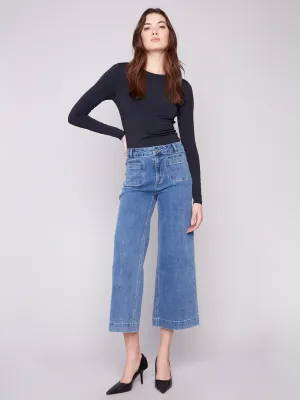 Patch Pocket Flare Jeans - Medium Blue Must Have Wear Artist Vibe Smooth