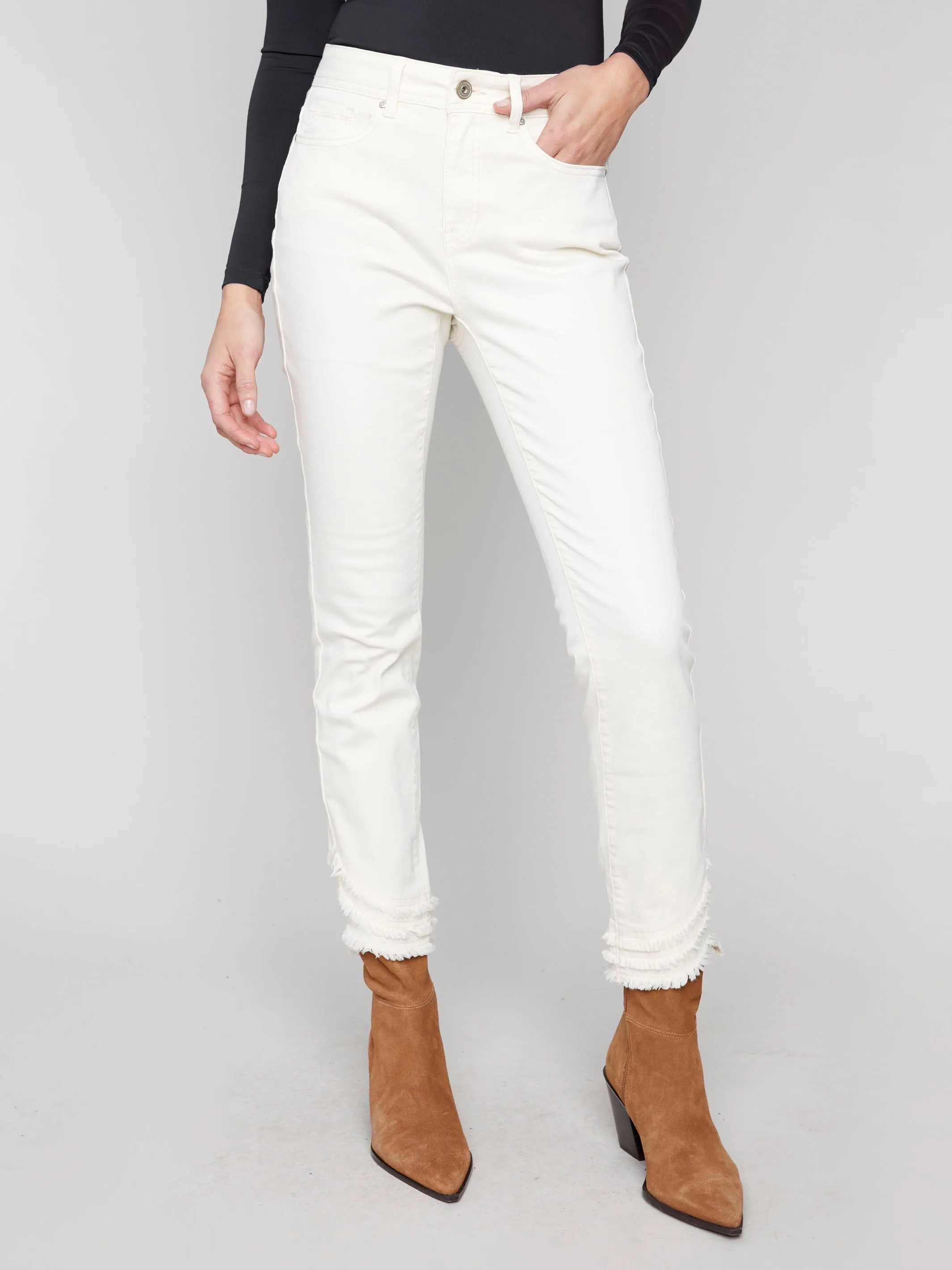 Seasonal piece All Body Fit Frayed Hem Twill Pants - Natural