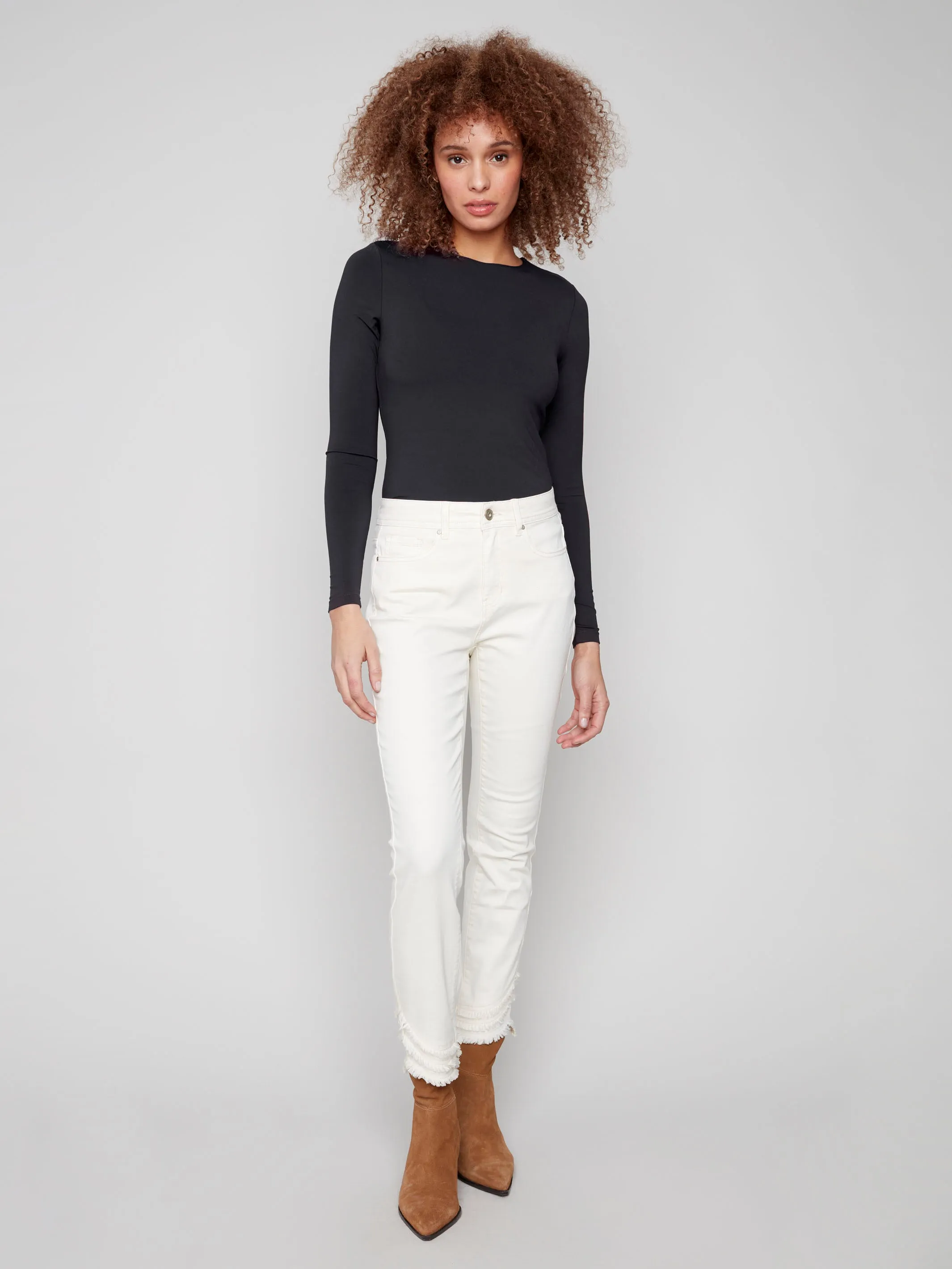 Frayed Hem Twill Pants - Natural Stay Stylish