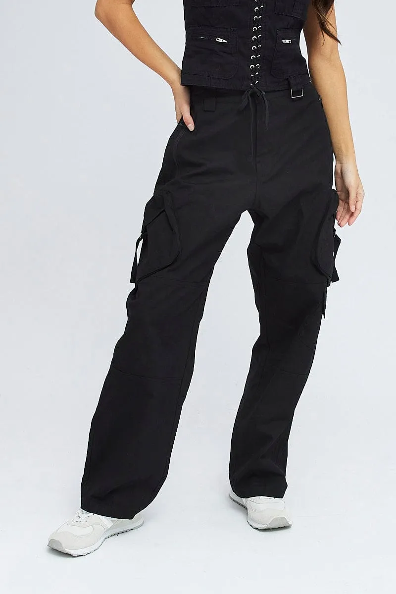 Black Cargo Pants Low Rise TearResistantPanels