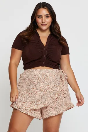 Recycled Material Ditsy Print Wrap Skort Skirt Mide Rise Ruffle Hem