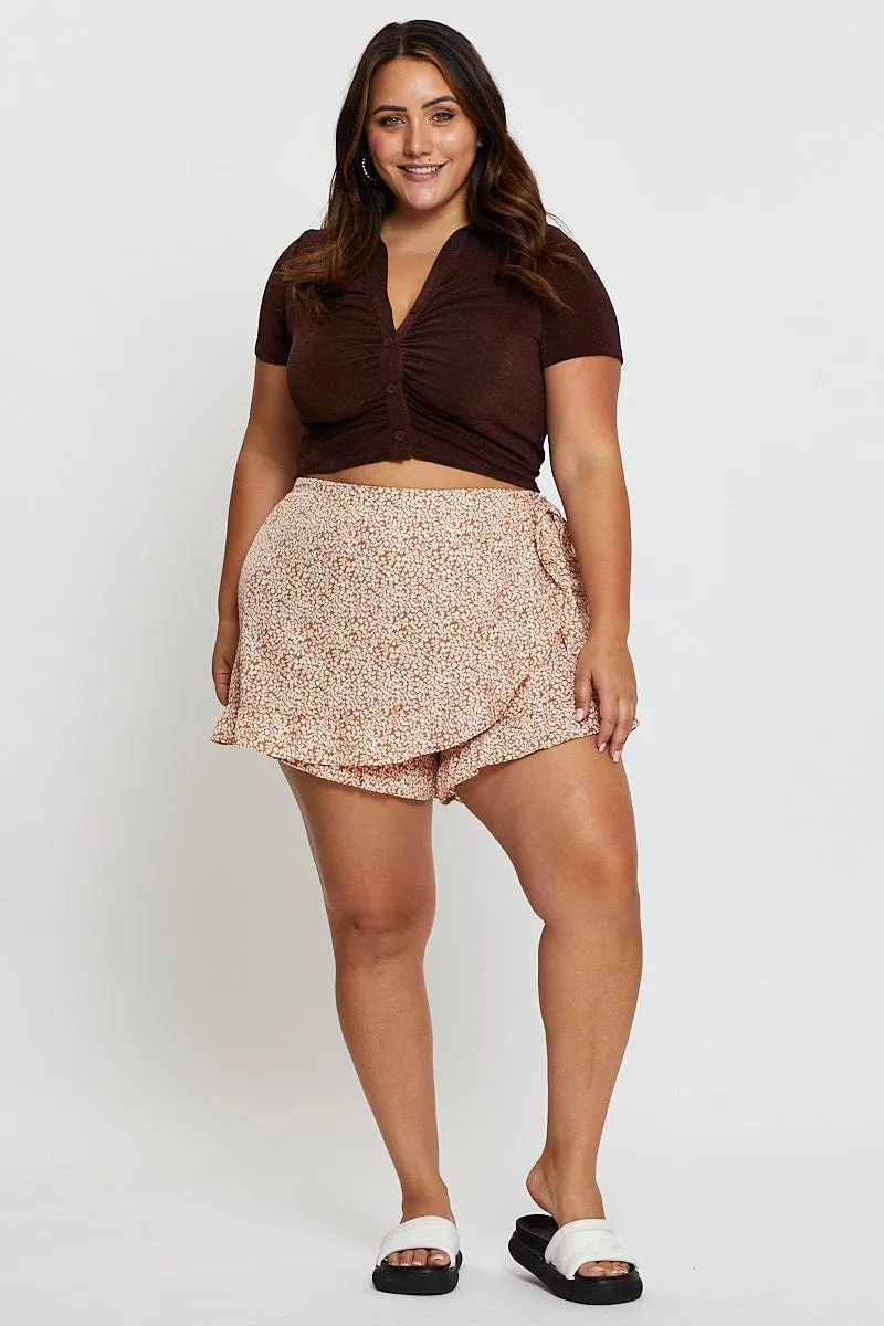Everyday Essential Ditsy Print Wrap Skort Skirt Mide Rise Ruffle Hem