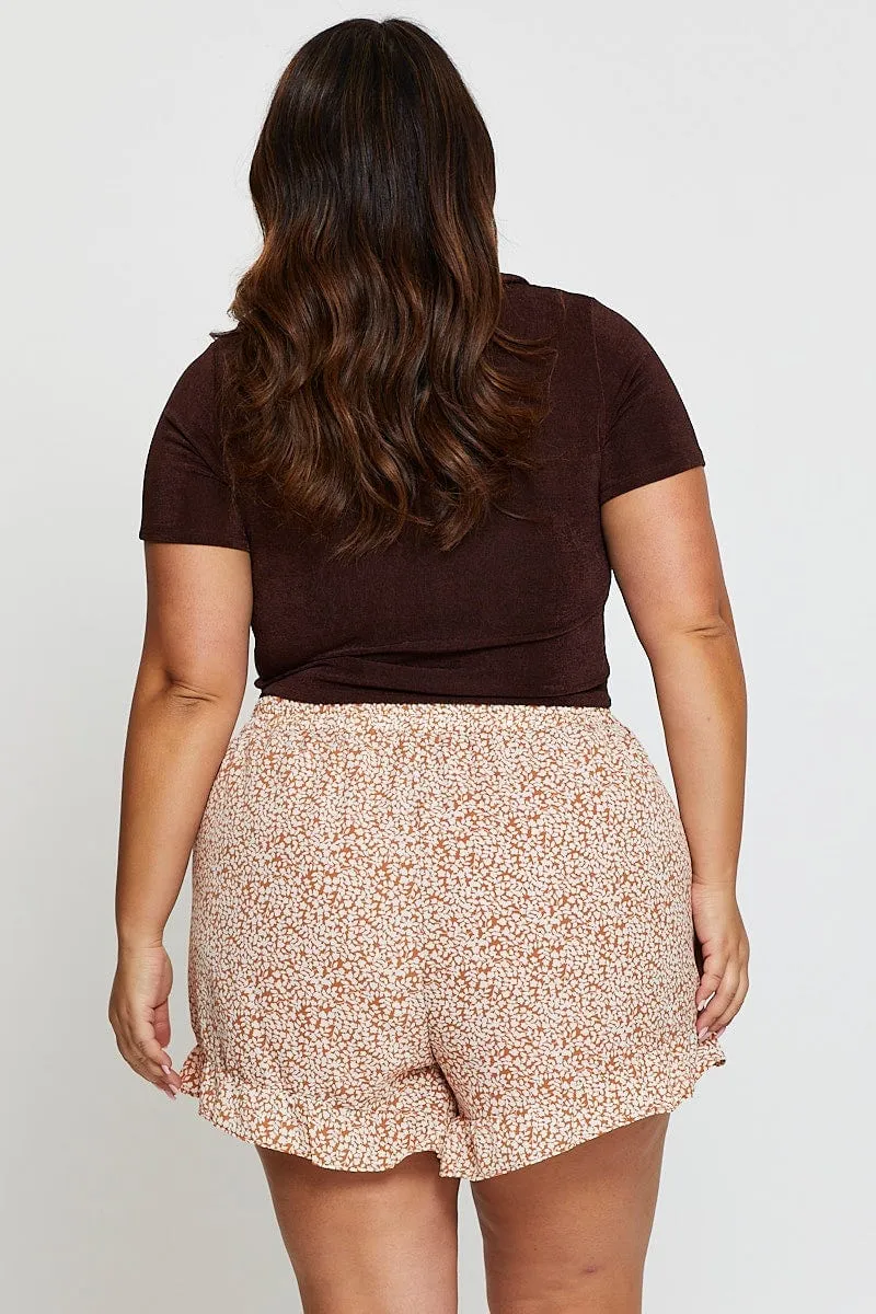 Chill Wear Ditsy Print Wrap Skort Skirt Mide Rise Ruffle Hem