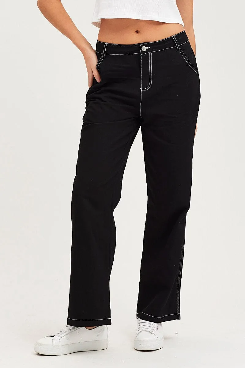 Black Wide Leg Pants High Rise Fit For Movement Adjustable Waist